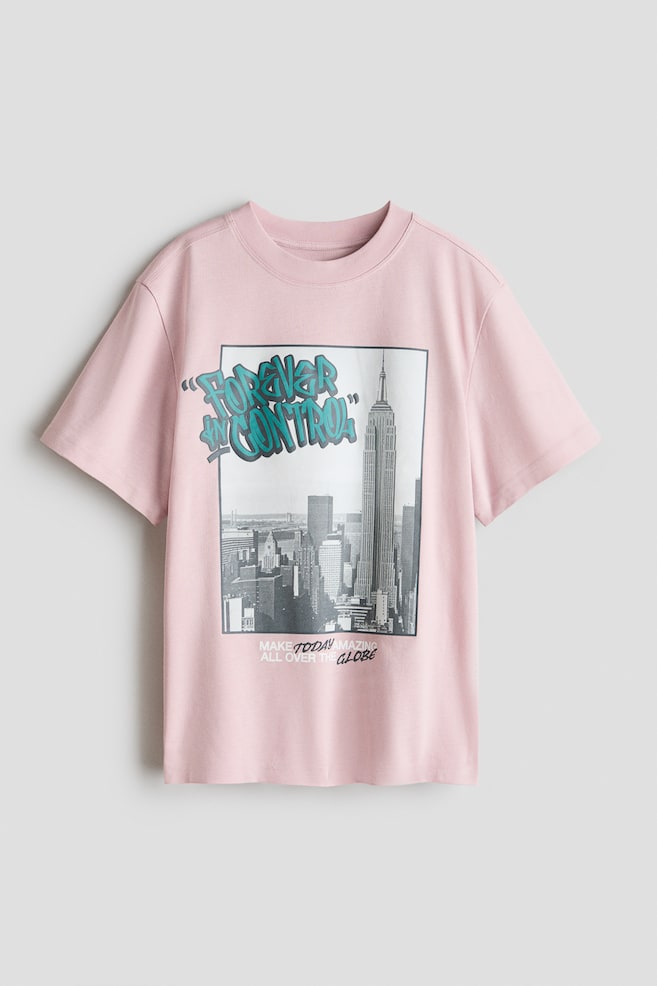 Camiseta estampada de algodón - Rosa pálido/Forever in control/Verde/Street storyteller/Gris claro jaspeado/Skate Crew/Azul marino/NASA/Turquesa claro/Stay Chill/Marfil/Racing team/Marfil/Skater snacks/Crema/Hamburguesa - 1