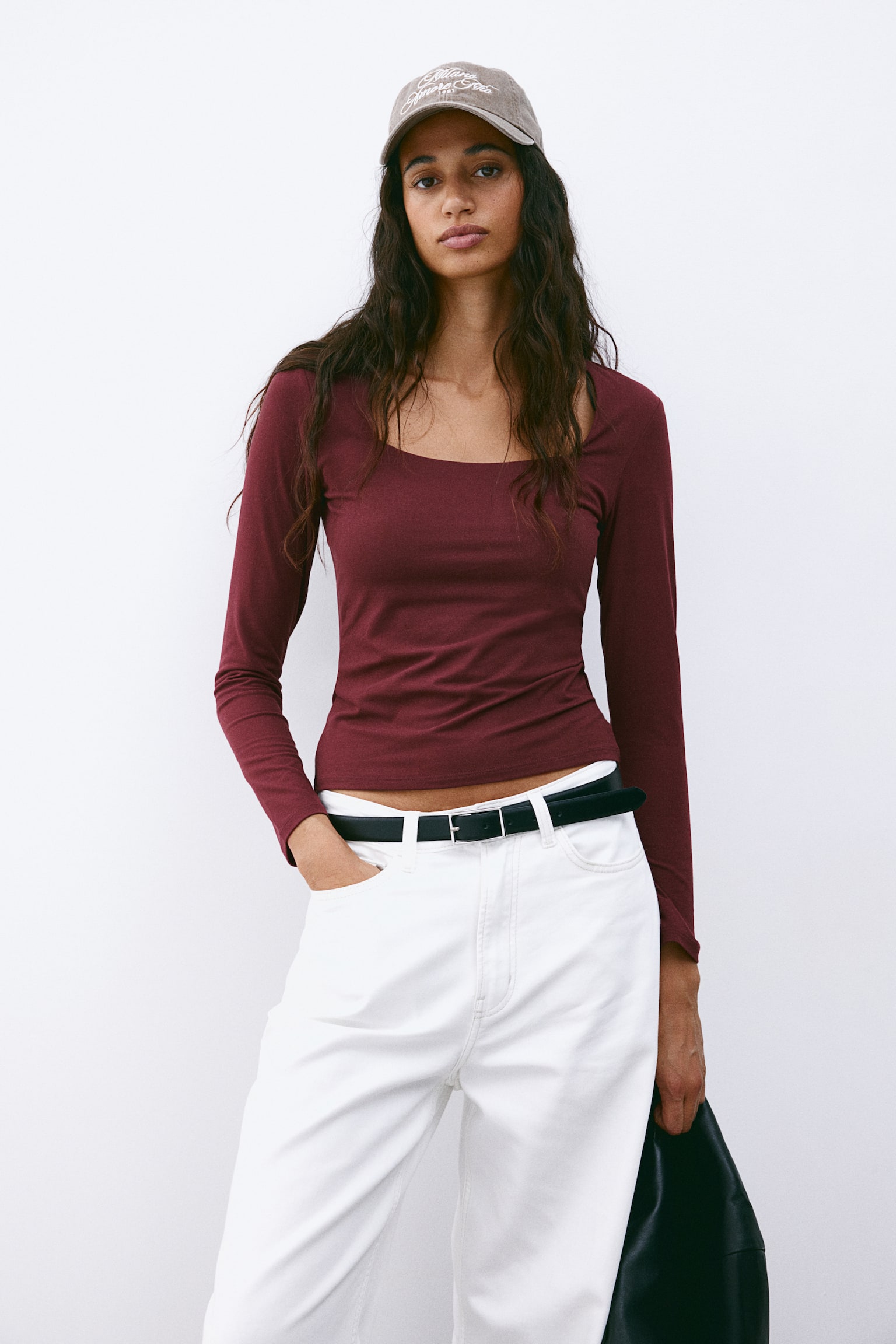 Long-sleeved jersey top - Burgundy/Black/Cream/Black/Brown/Dark khaki green/Dark turquoise - 6