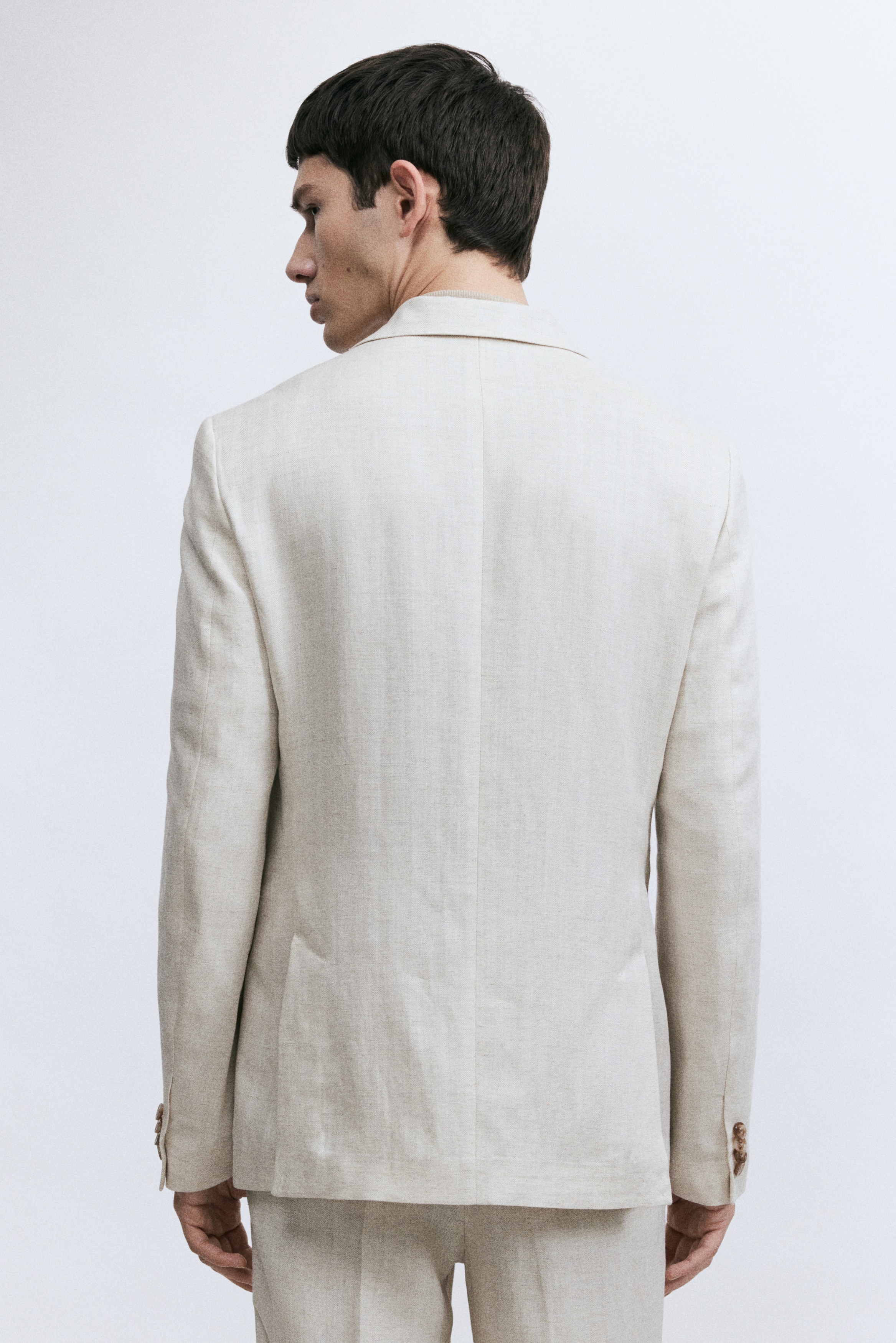 美品 エイチアンドエム メンズスーツセットアップ リネン100% ベージュ系 美品 エイチアンドエム メンズスーツセットアップ リネン100