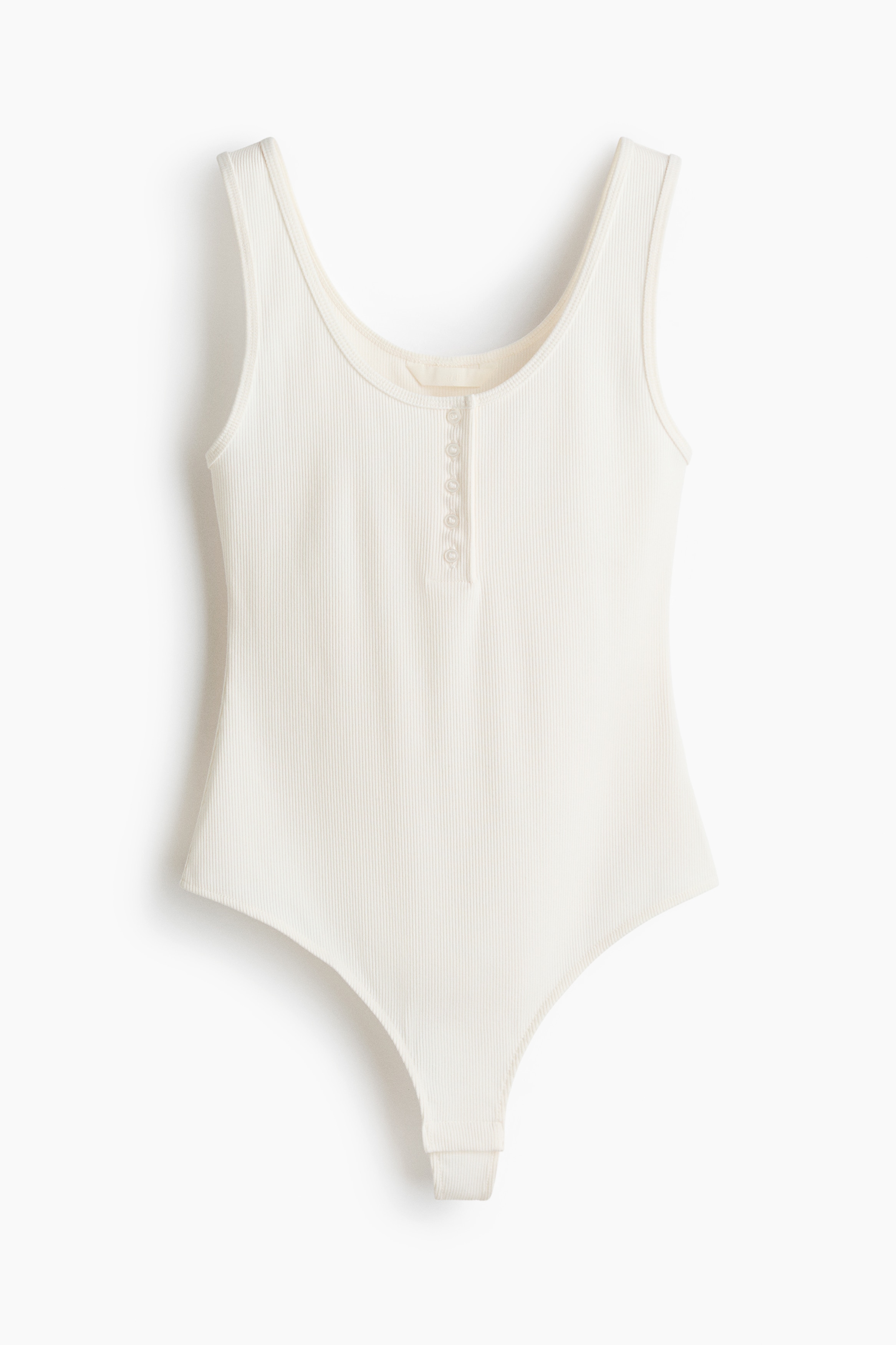 Ribbed thong body - White/Dark brown
