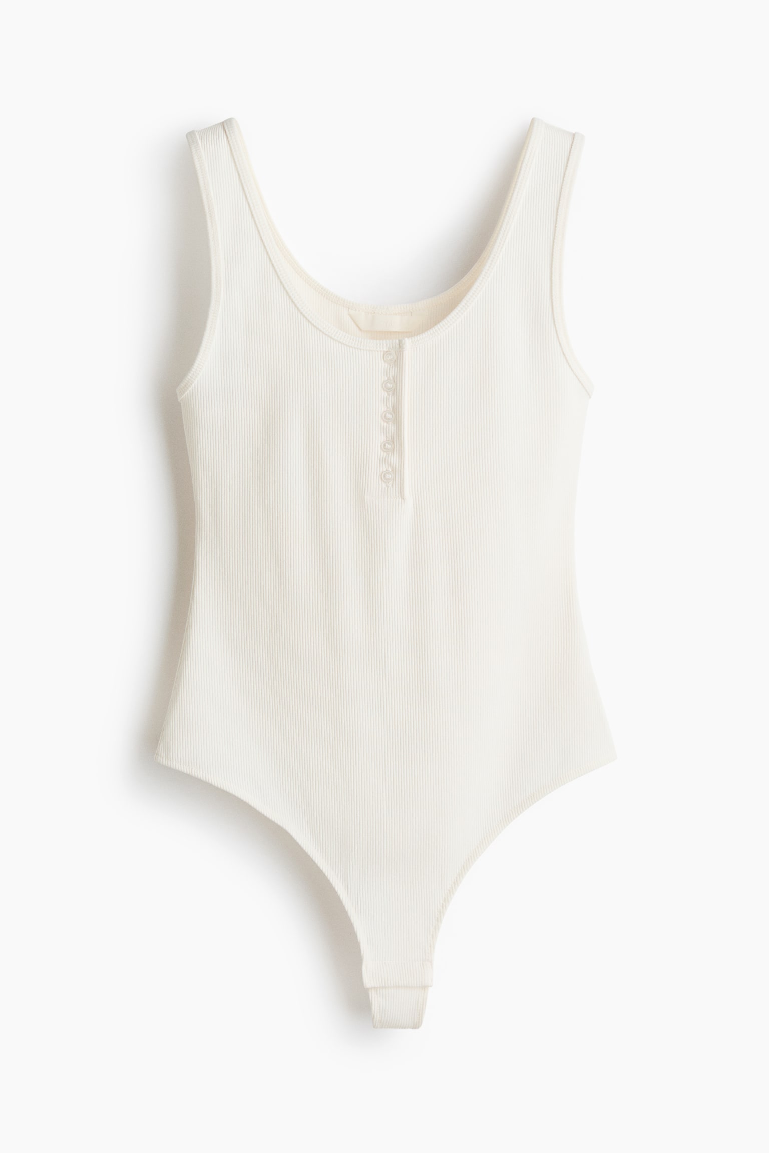 Ribbed thong body - White/Dark brown