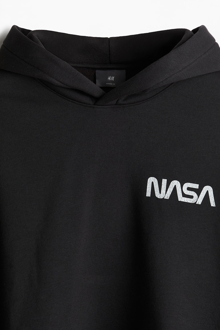 Loose Fit Printed hoodie Black/NASA Men H&M IN
