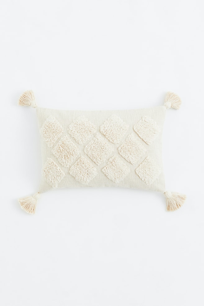 Tasselled cushion cover - Natural white/Anthracite grey/Dark greige - 1