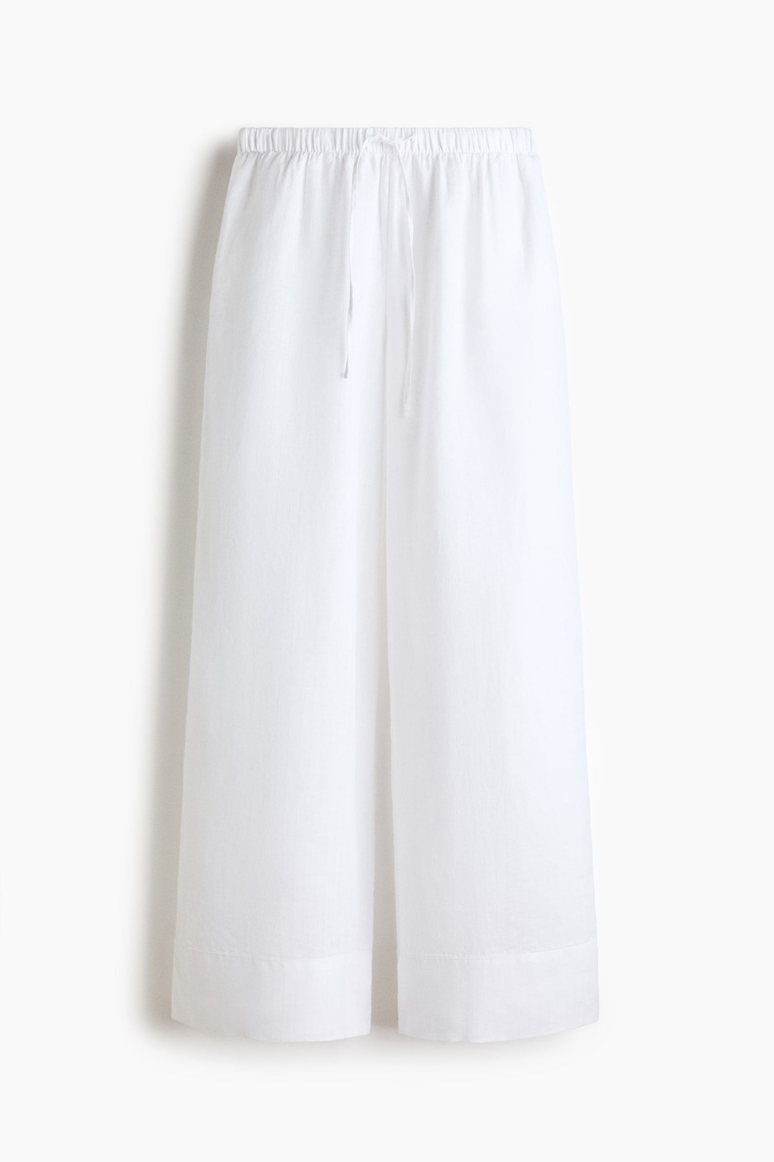 Wide linen trousers - White/Dark brown - 2
