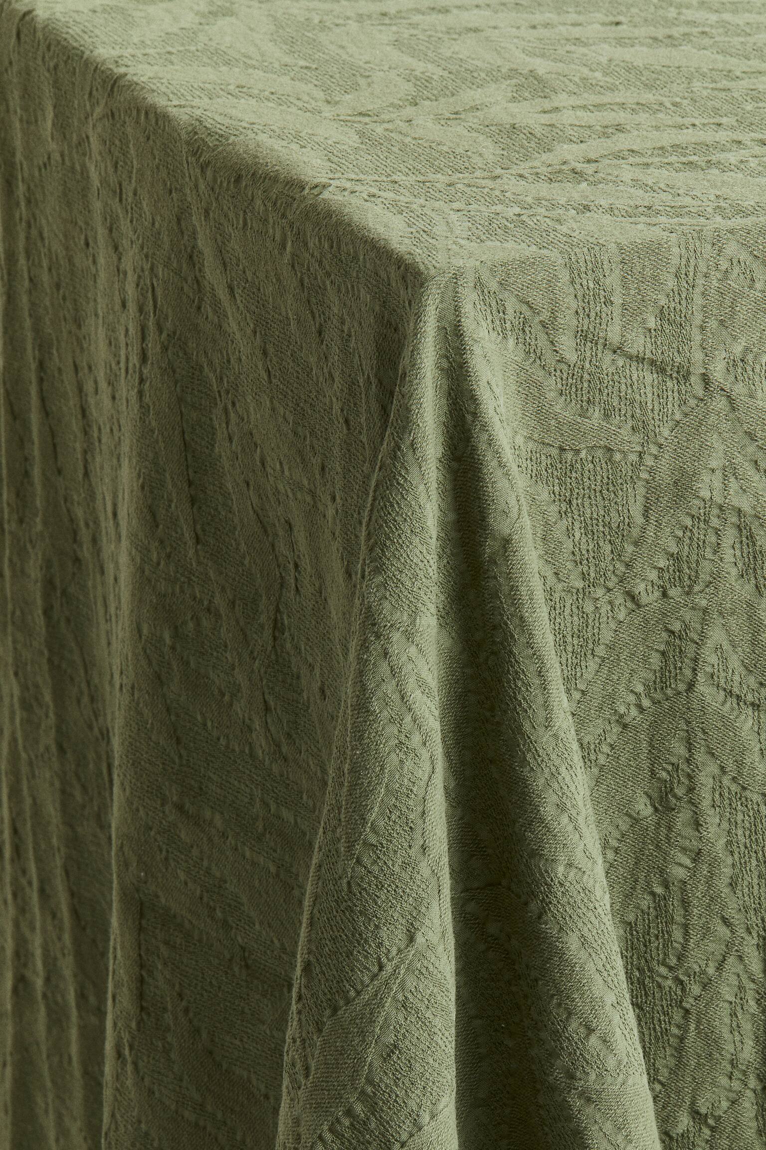 Jacquard-weave cotton tablecloth - ダスティカーキグリーン - 3