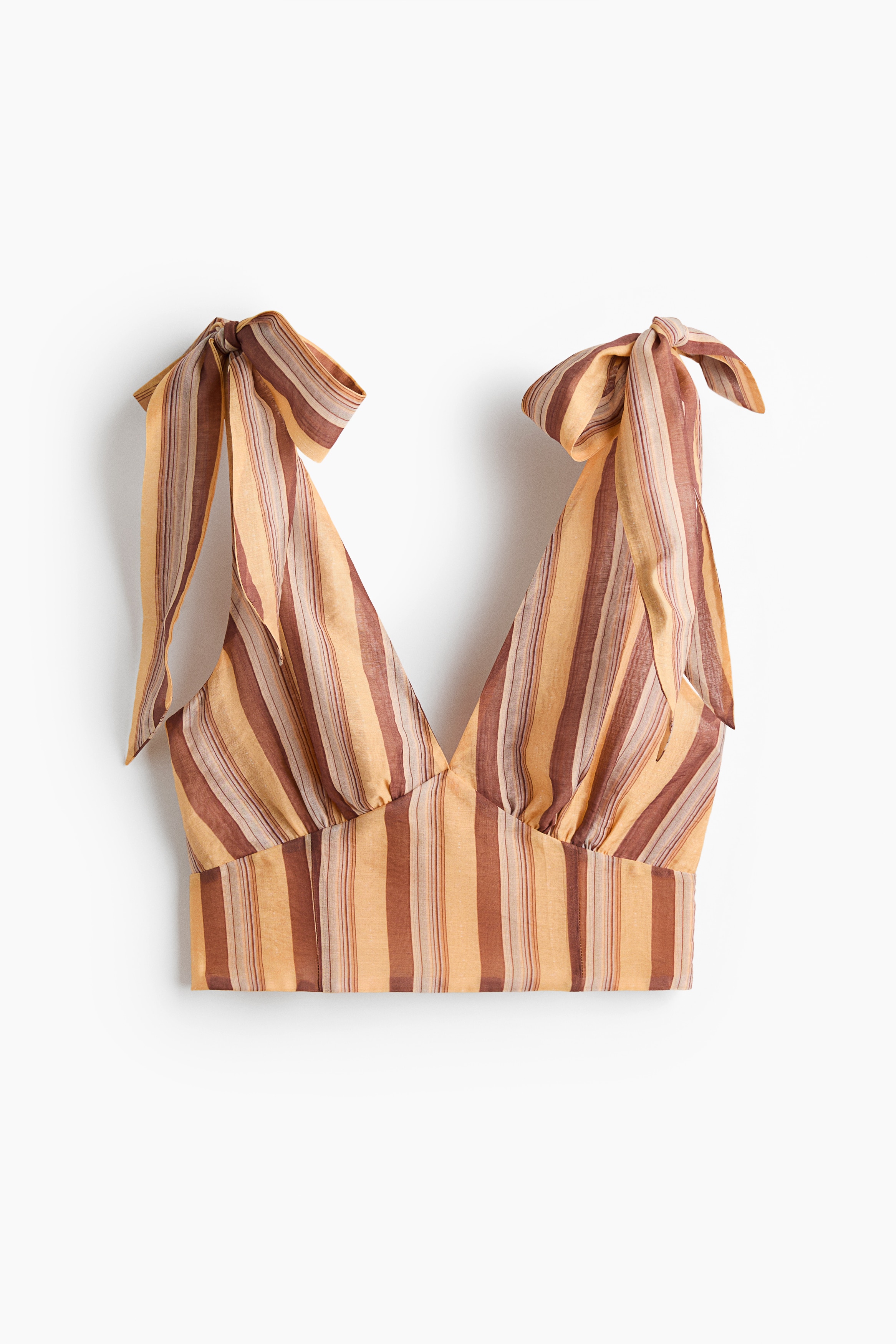 Cropped tie-strap top - Beige/Striped