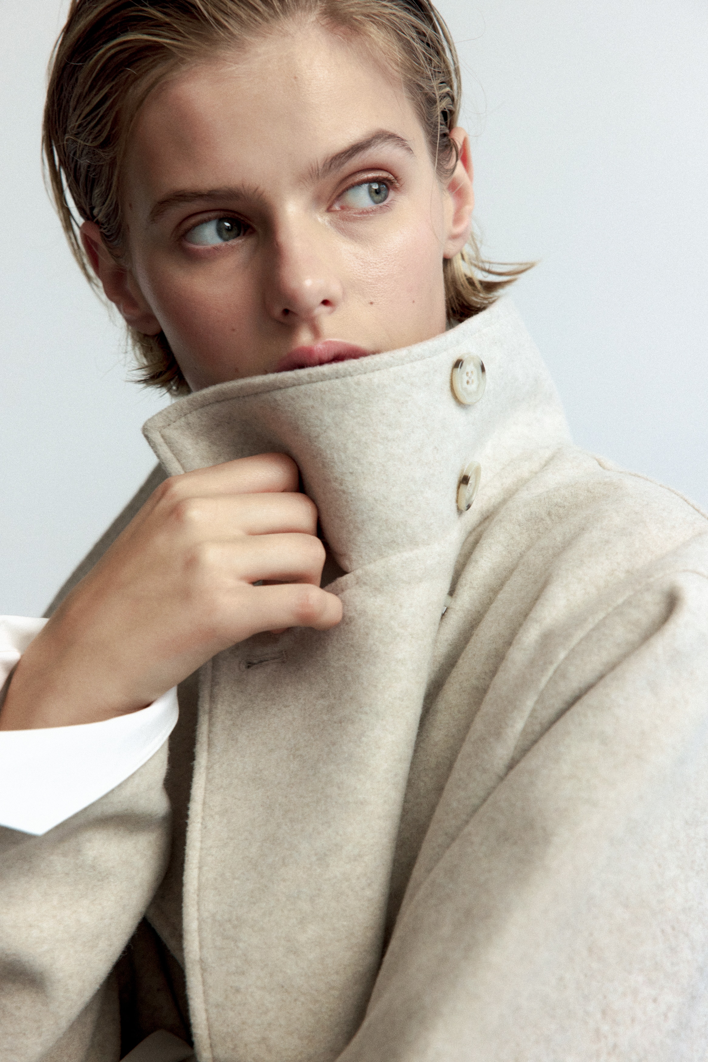 Felted funnel-collar jacketModel