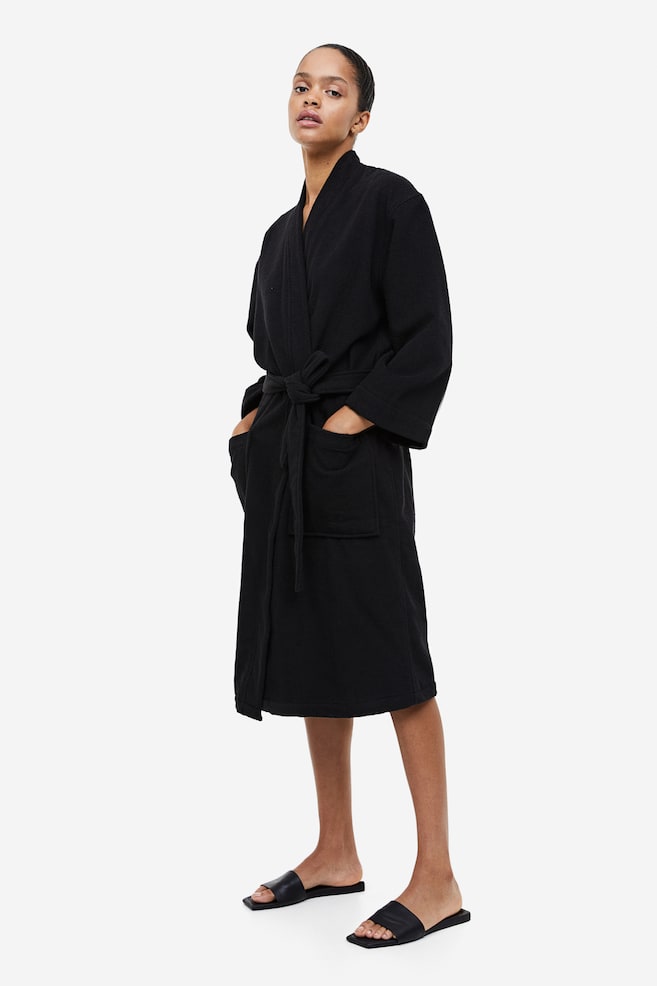 Terry dressing gown - Black/Anthracite grey/Light pink/Light beige - 2