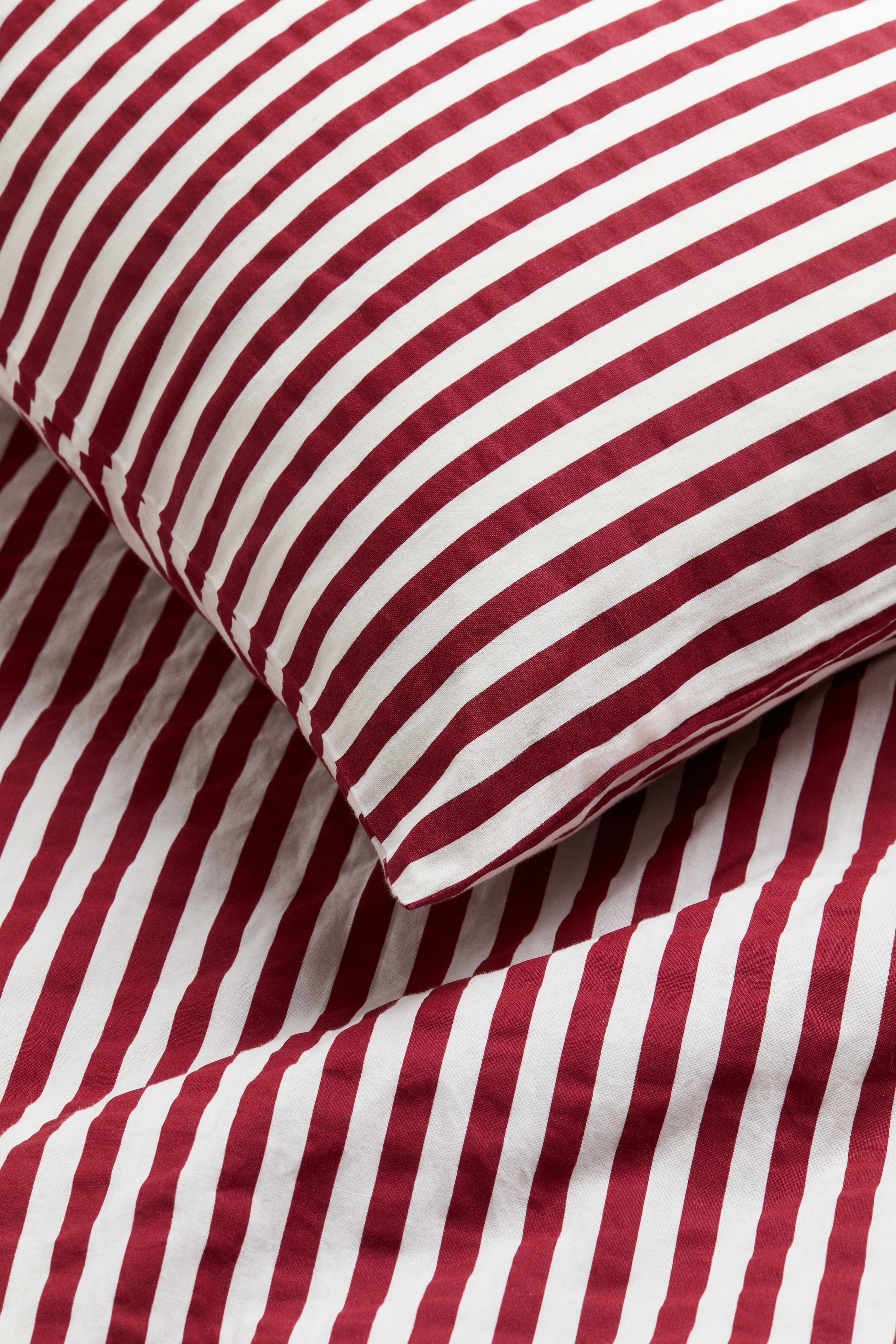 Baumwollbettwäsche für Einzelbetten - Rot/Gestreift - Home All