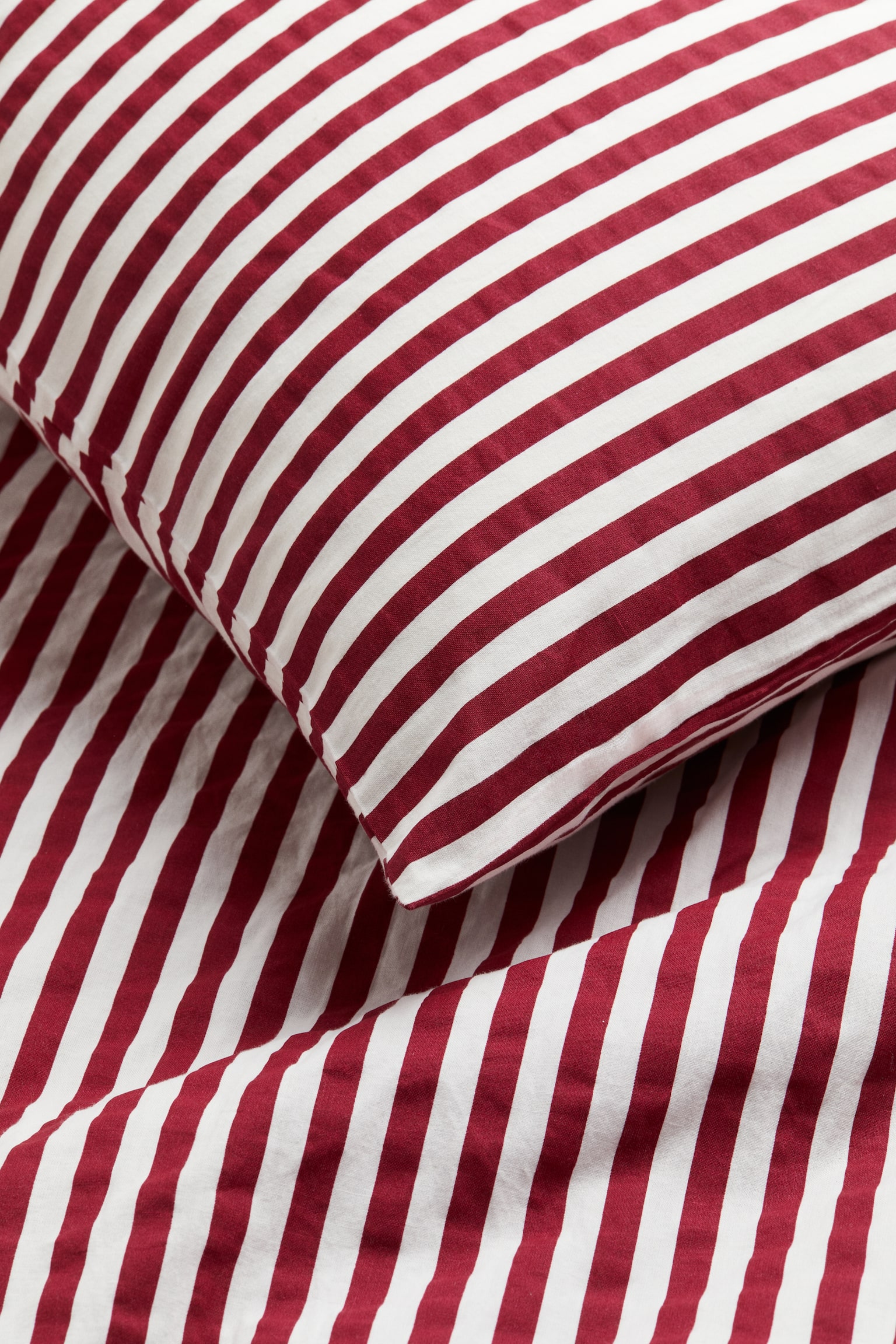 Cotton single duvet cover set - Red/Striped - 4