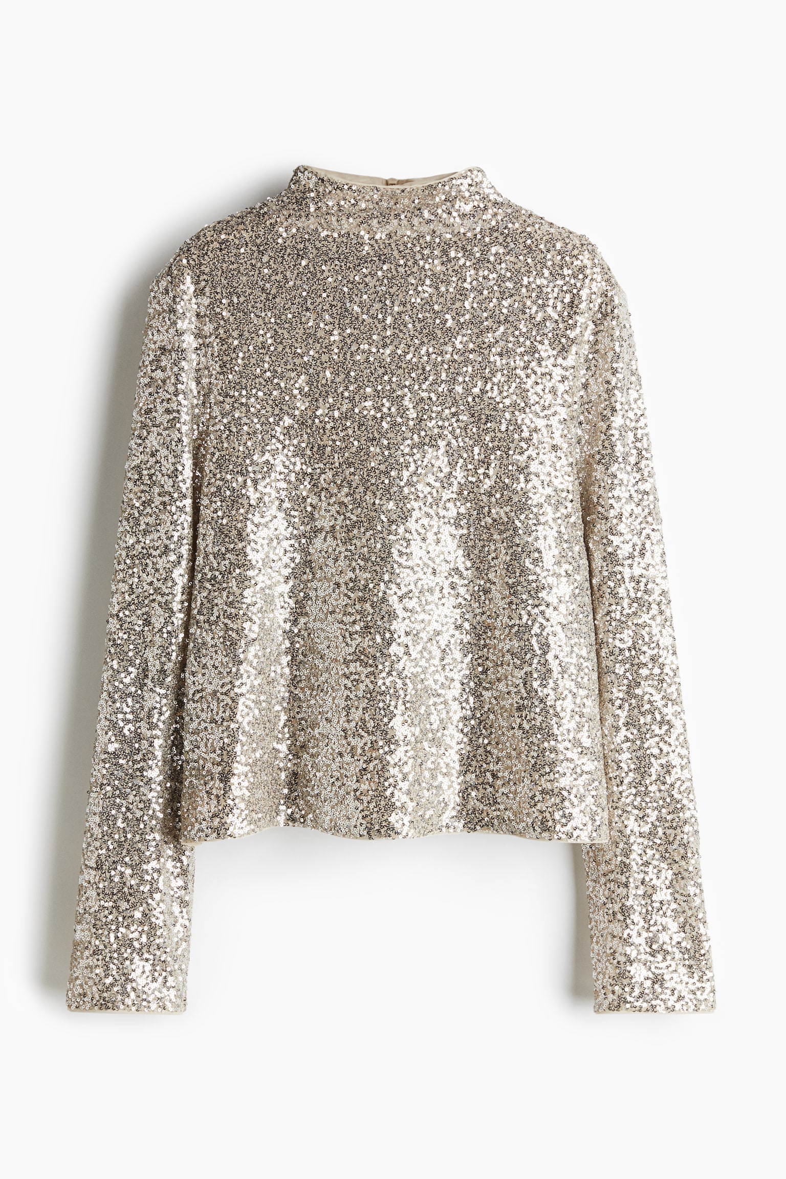 Sequined turtleneck top - Light beige/Silver-coloured/Black/Navy blue - 2