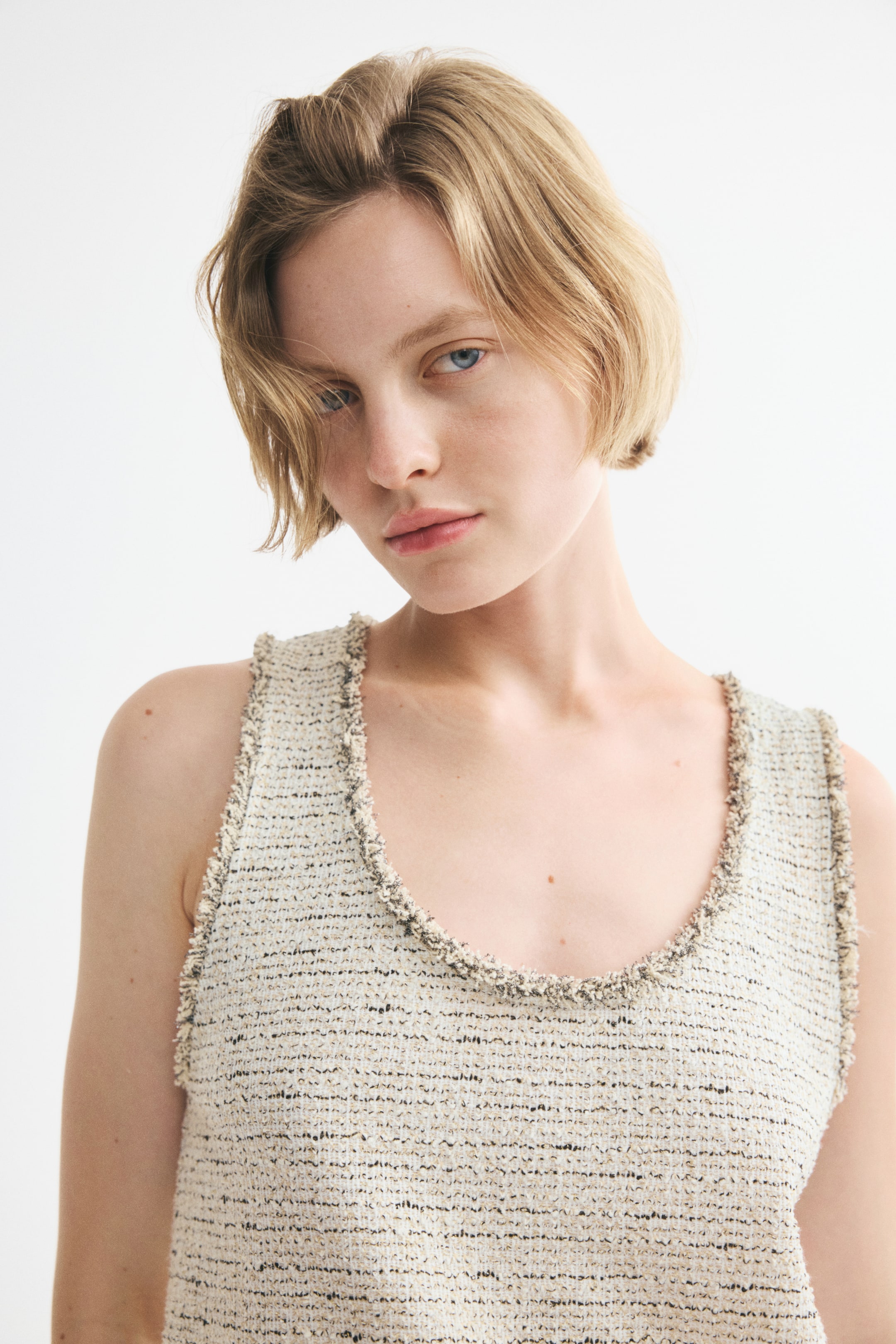 Fringed Bouclé-Knit Tank Top