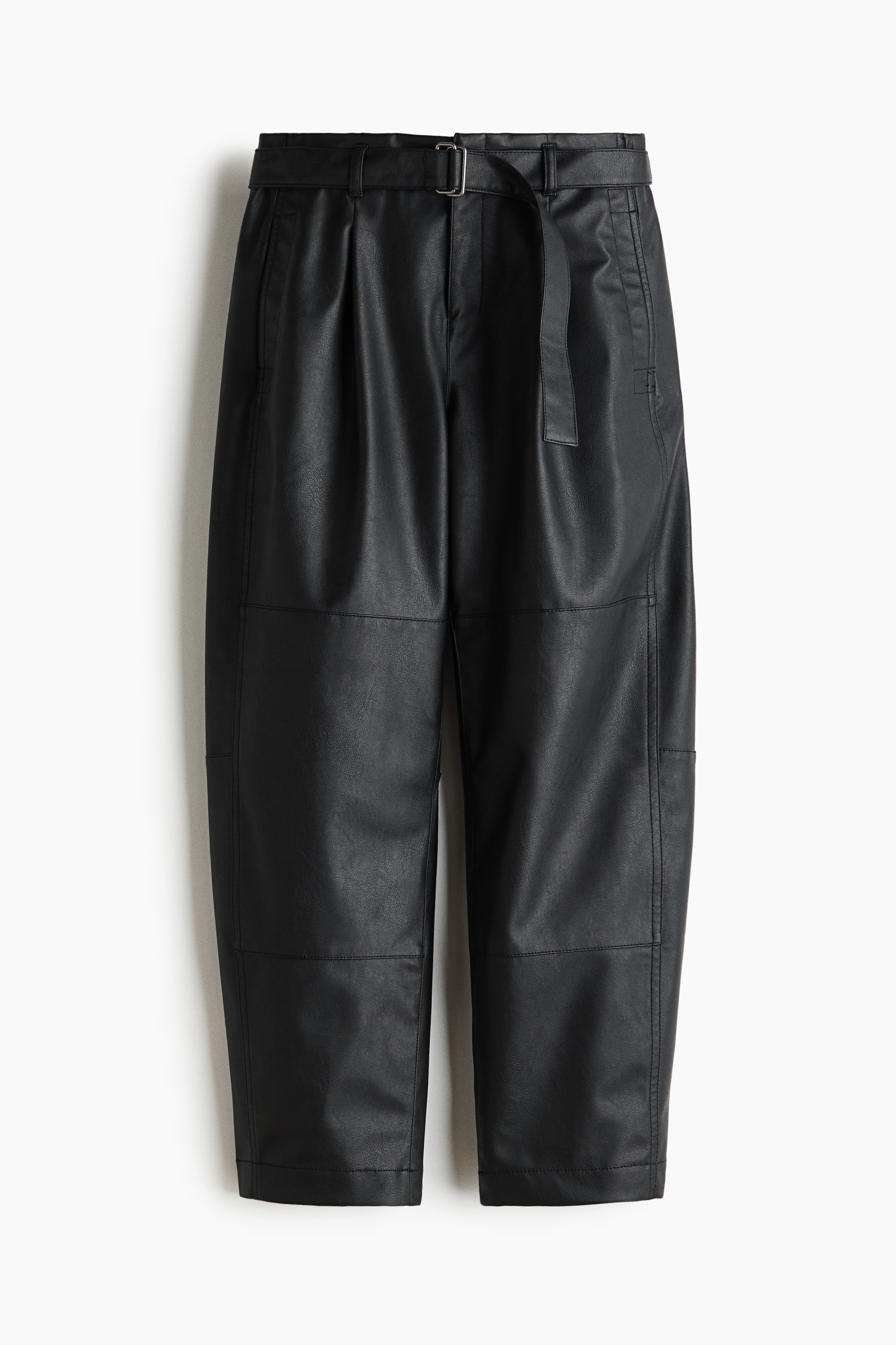 Belted Coated Fabric Pants - Black