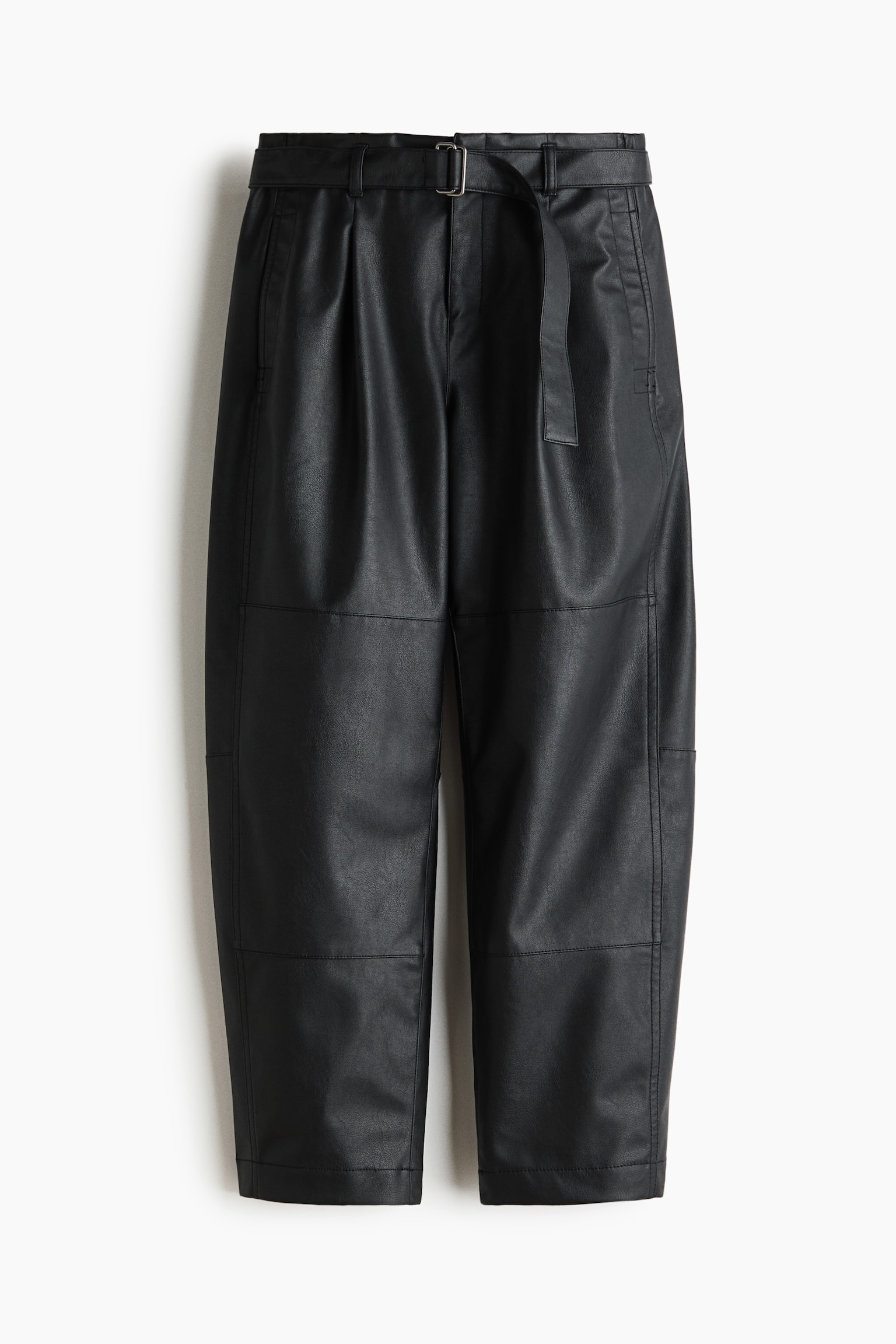 Belted Coated Fabric Pants - Black - 1