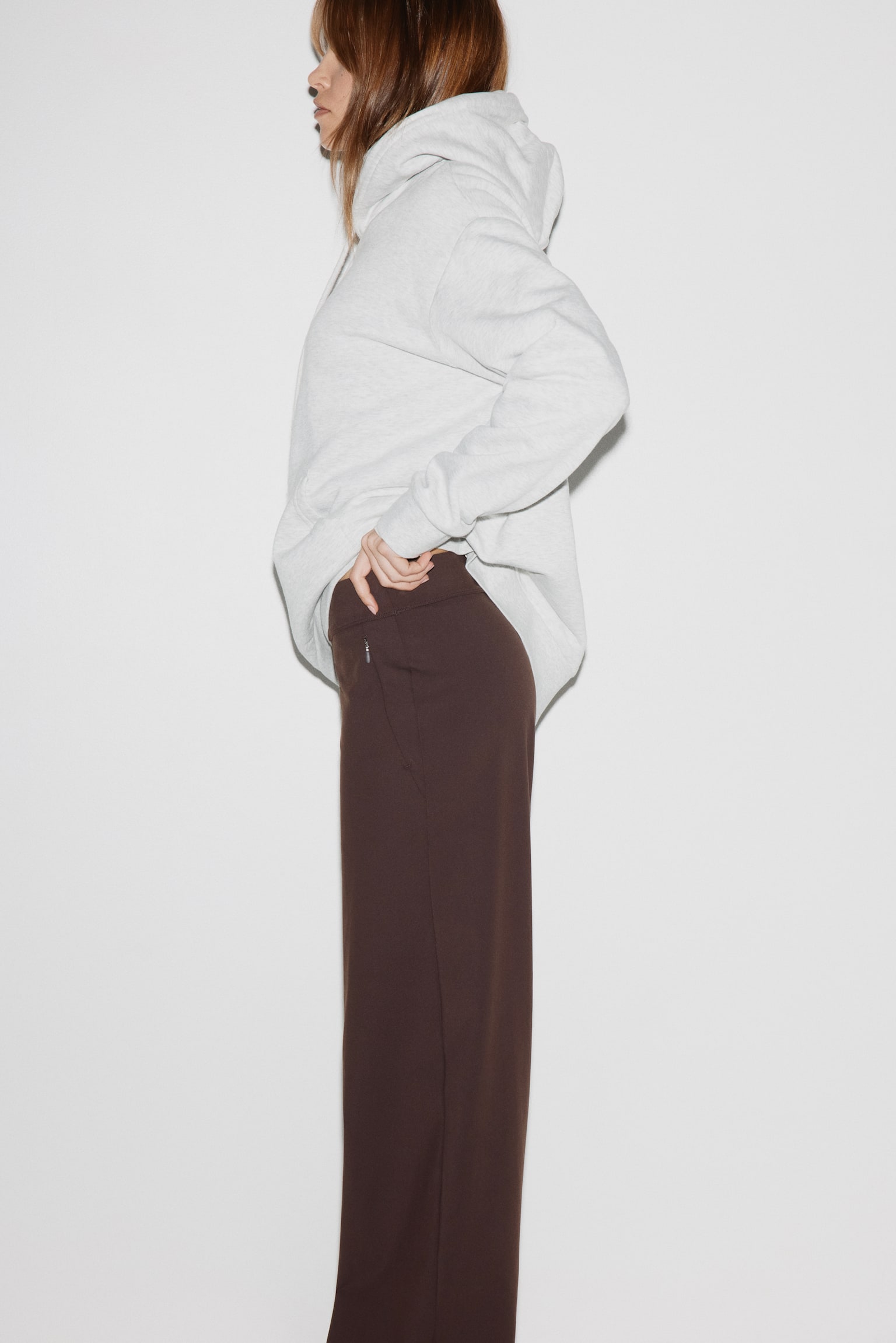 Four-way Stretch Wide trousers - Dark brown/Grey