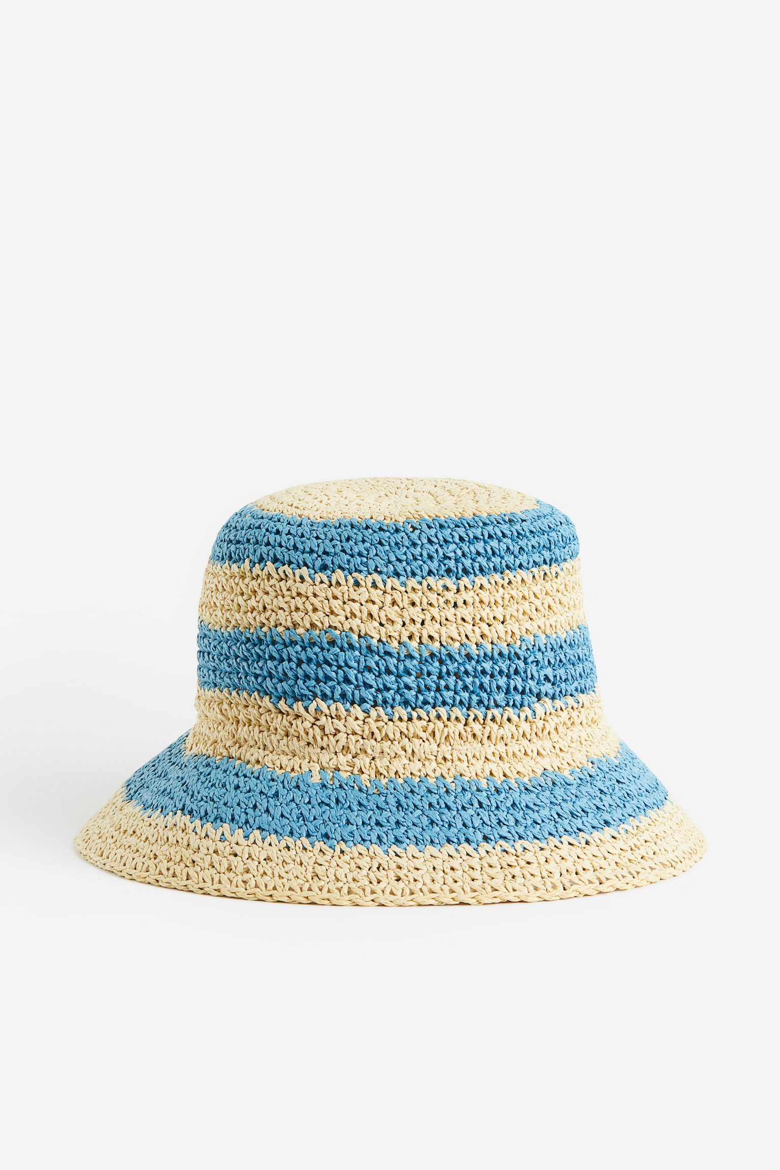 Crochet-look bucket hat - Beige/Turquoise striped - 1