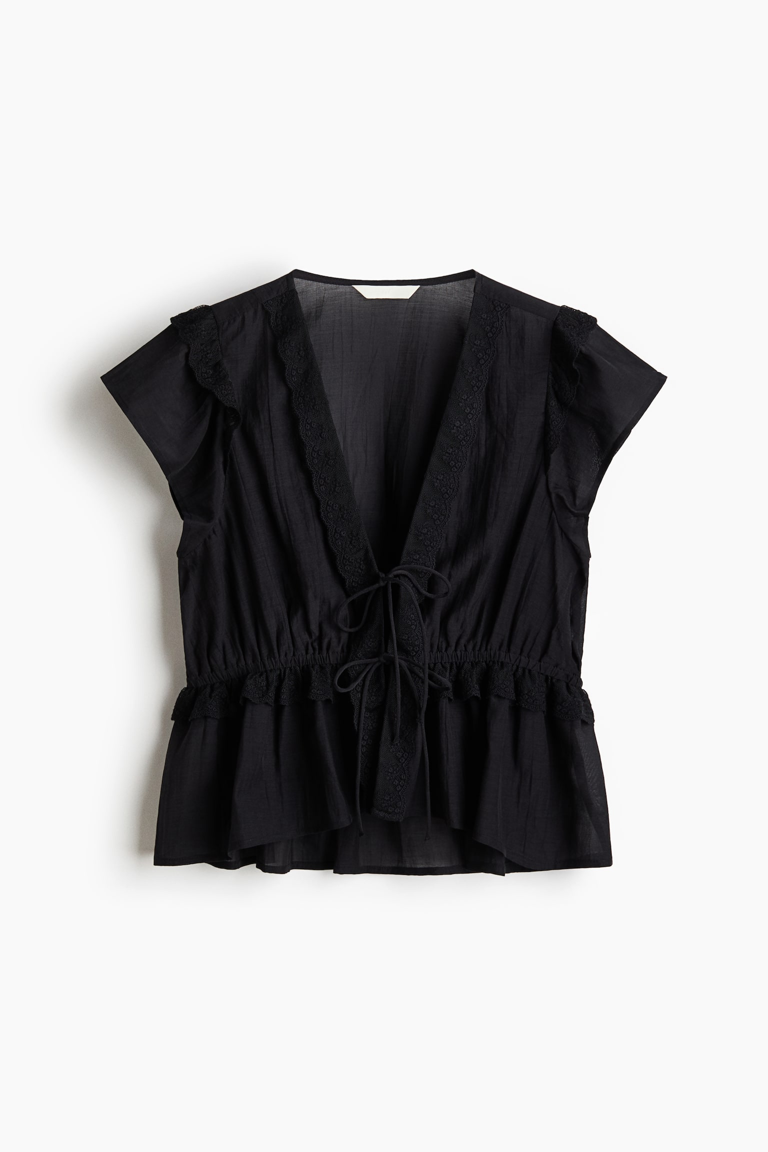 Женская блузка H&M Ruffle-Trimmed Blouse, цвет: Чёрный — фото 1
