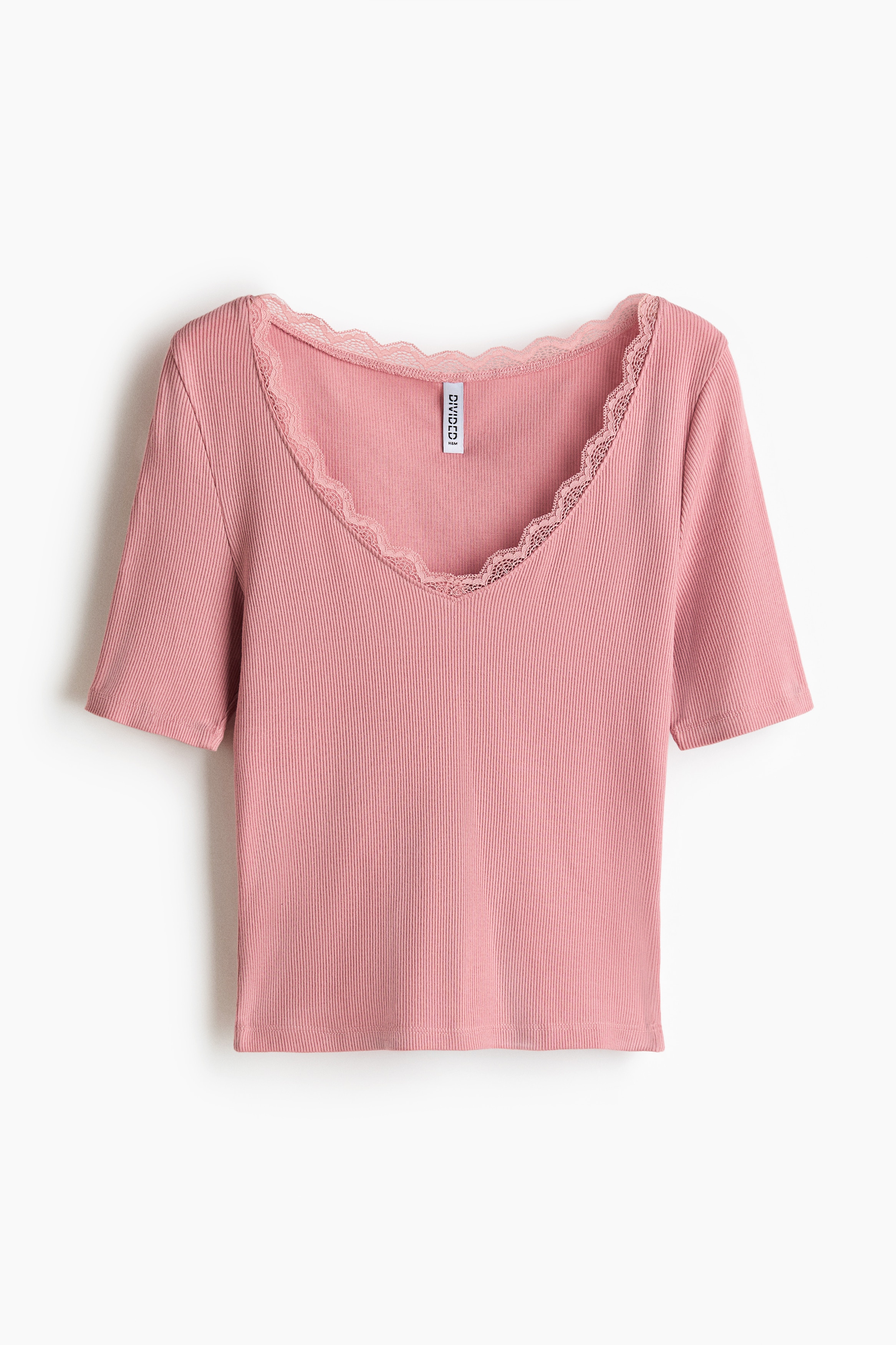 Ribstrikket top - Rosa/Hvid