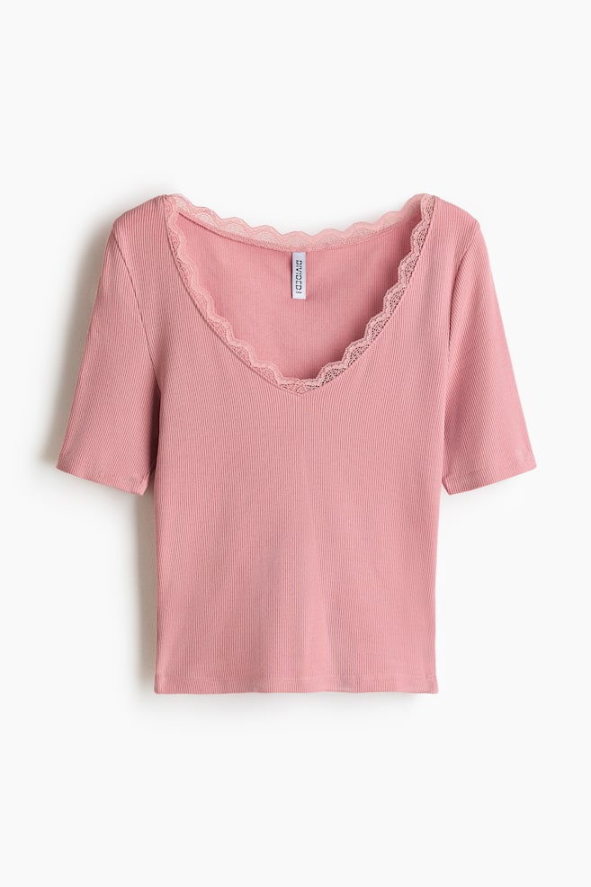 Rib-Knit Top - Pink/White - 1