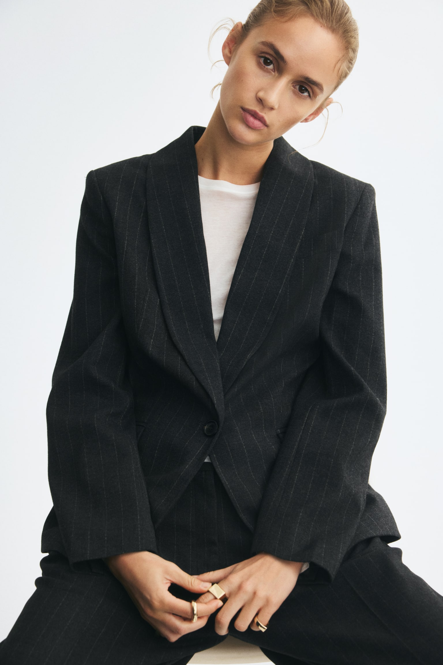Женский пиджак H&M Single-Breasted Blazer, цвет: Тёмный серый — фото 3