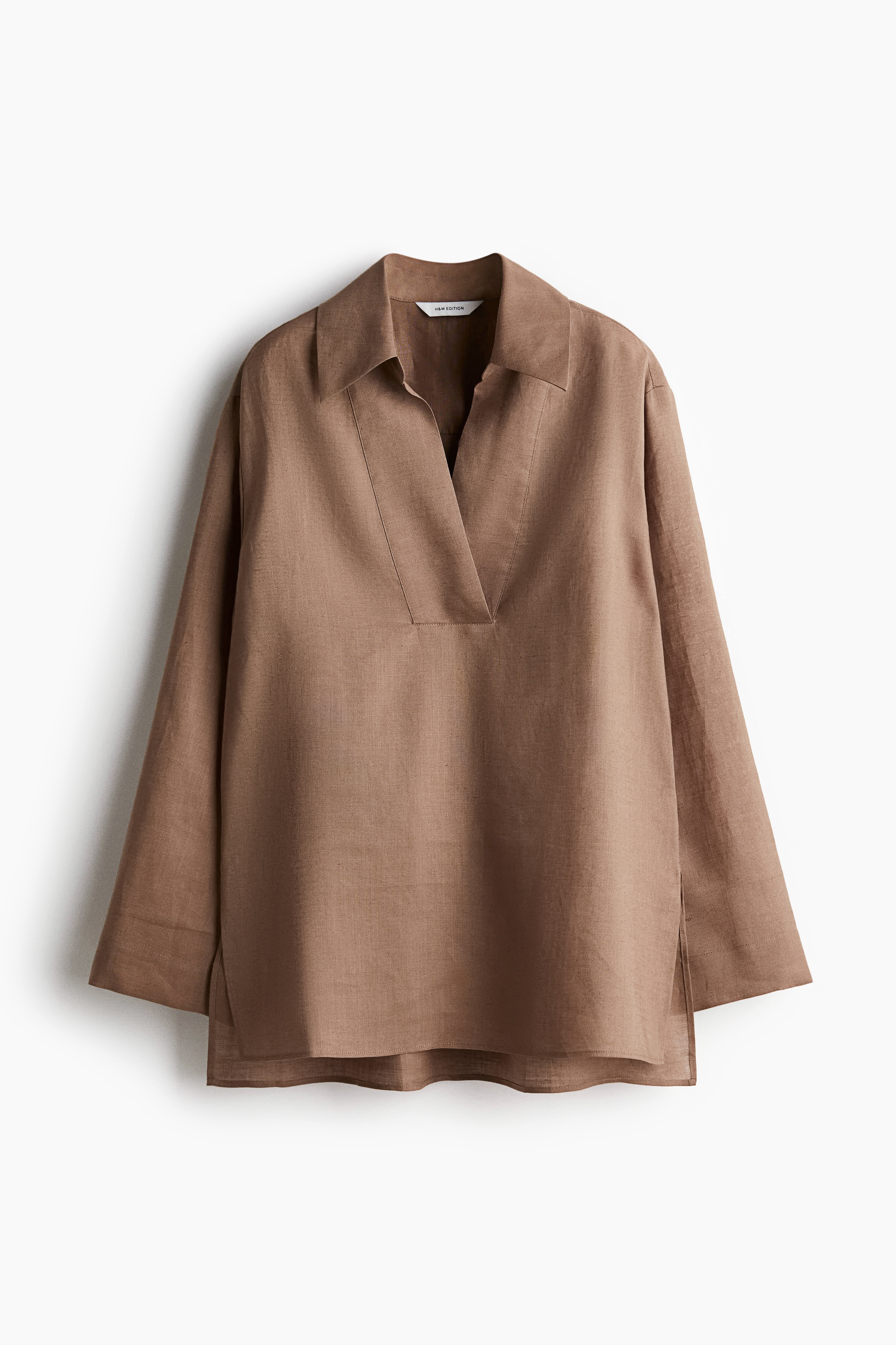Ramie Popover Shirt - Dark beige/White