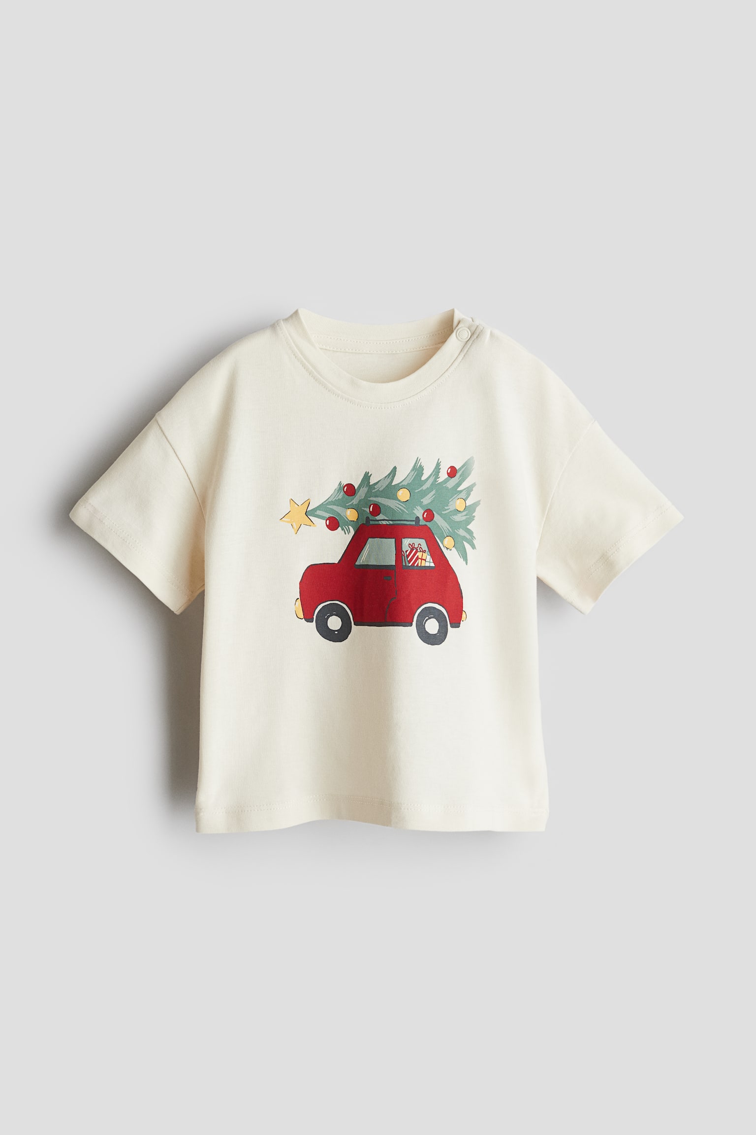 Printed T-shirt - Cream/Car - 1