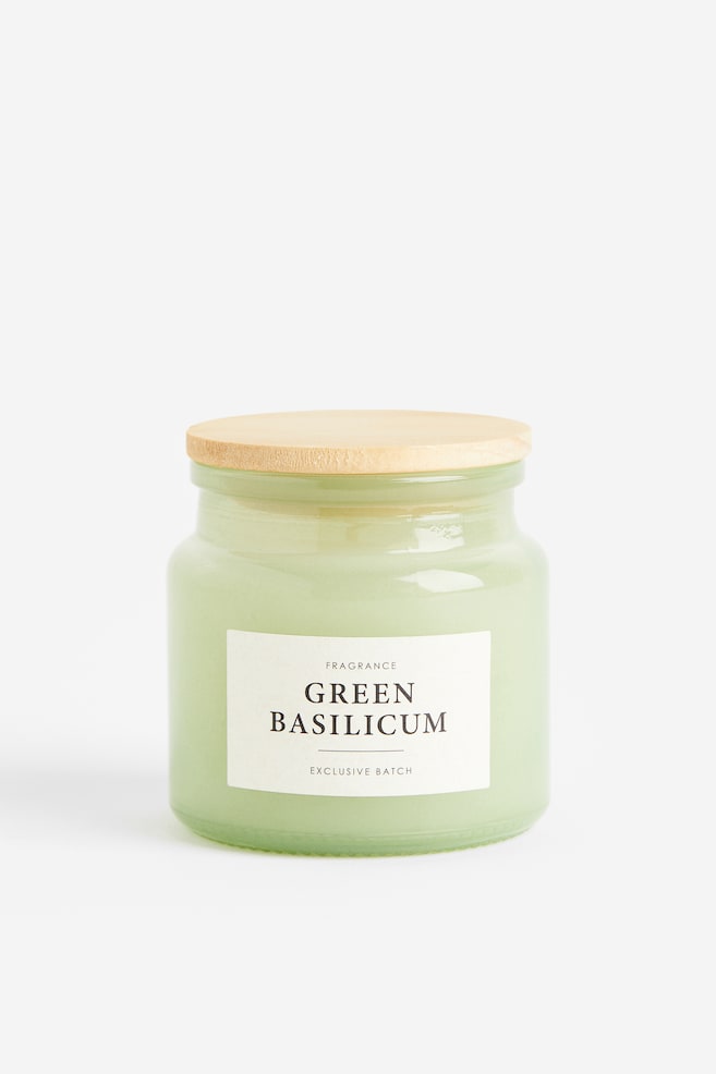 Duftlys i glasbeholder - Lysegrøn/Grøn basilikum