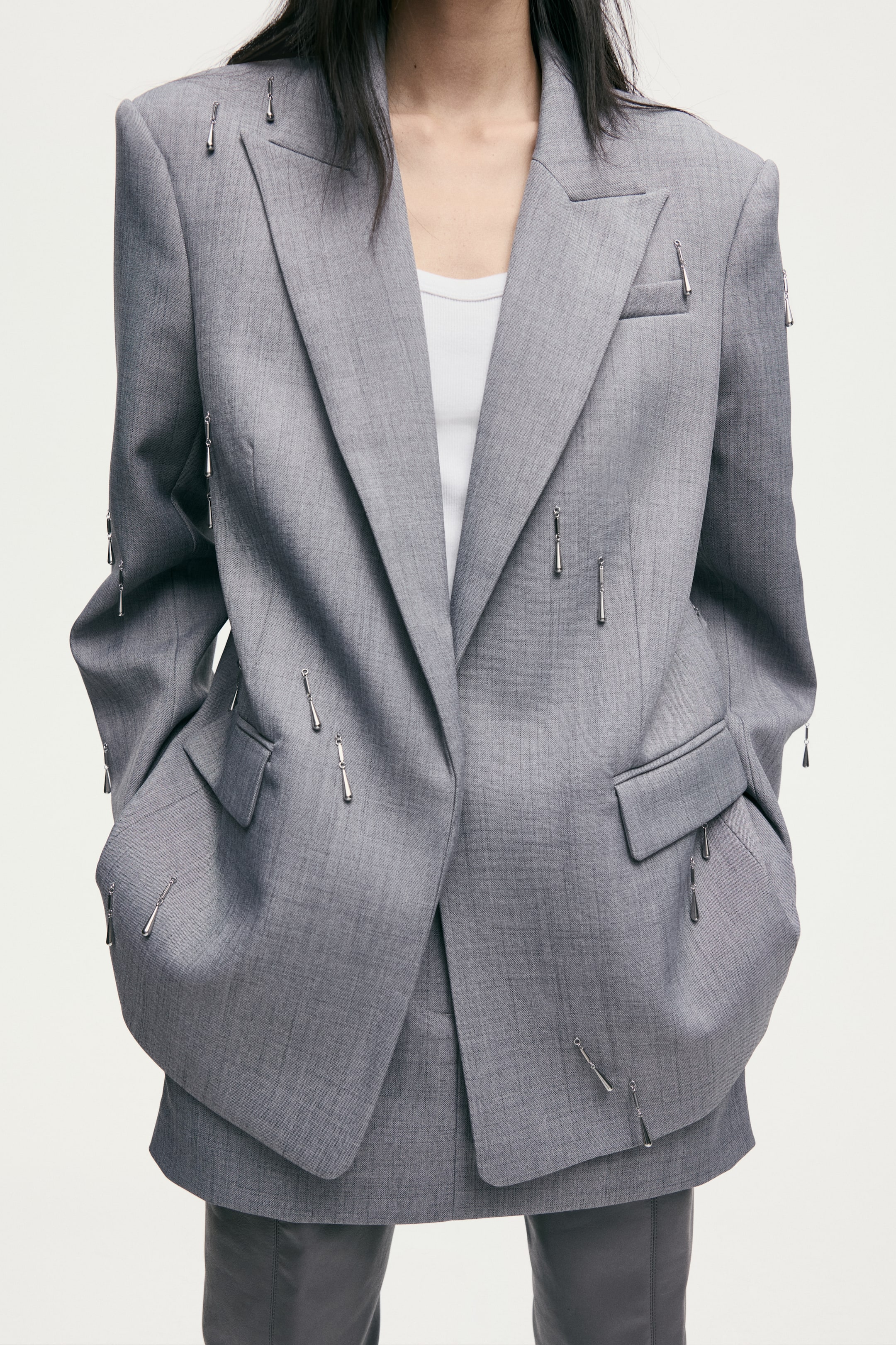 View larger image: Bead-embellished blazer - Grey - Ladies | H&M MY 4