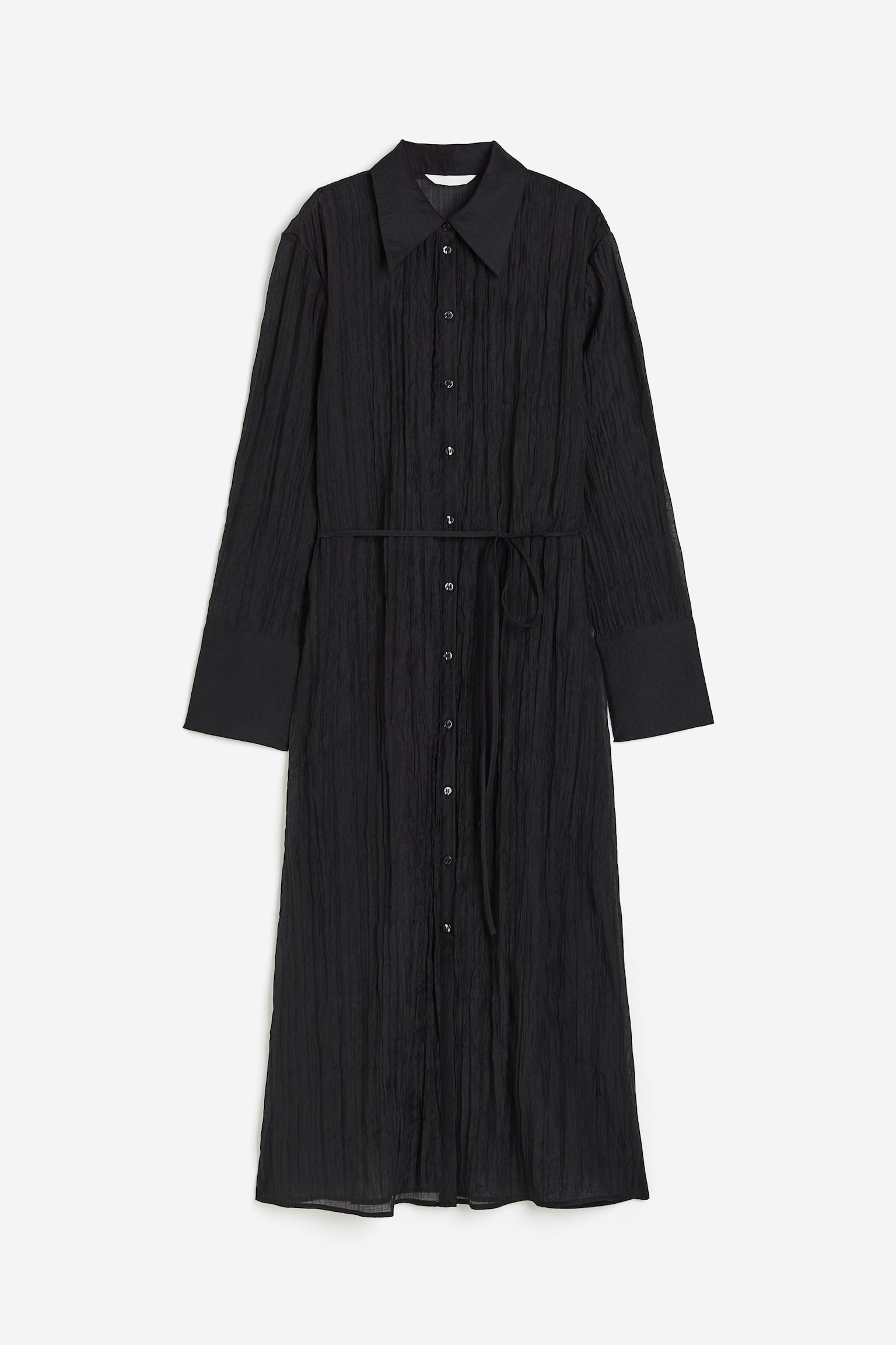 Tie-belt shirt dress - Black - 1