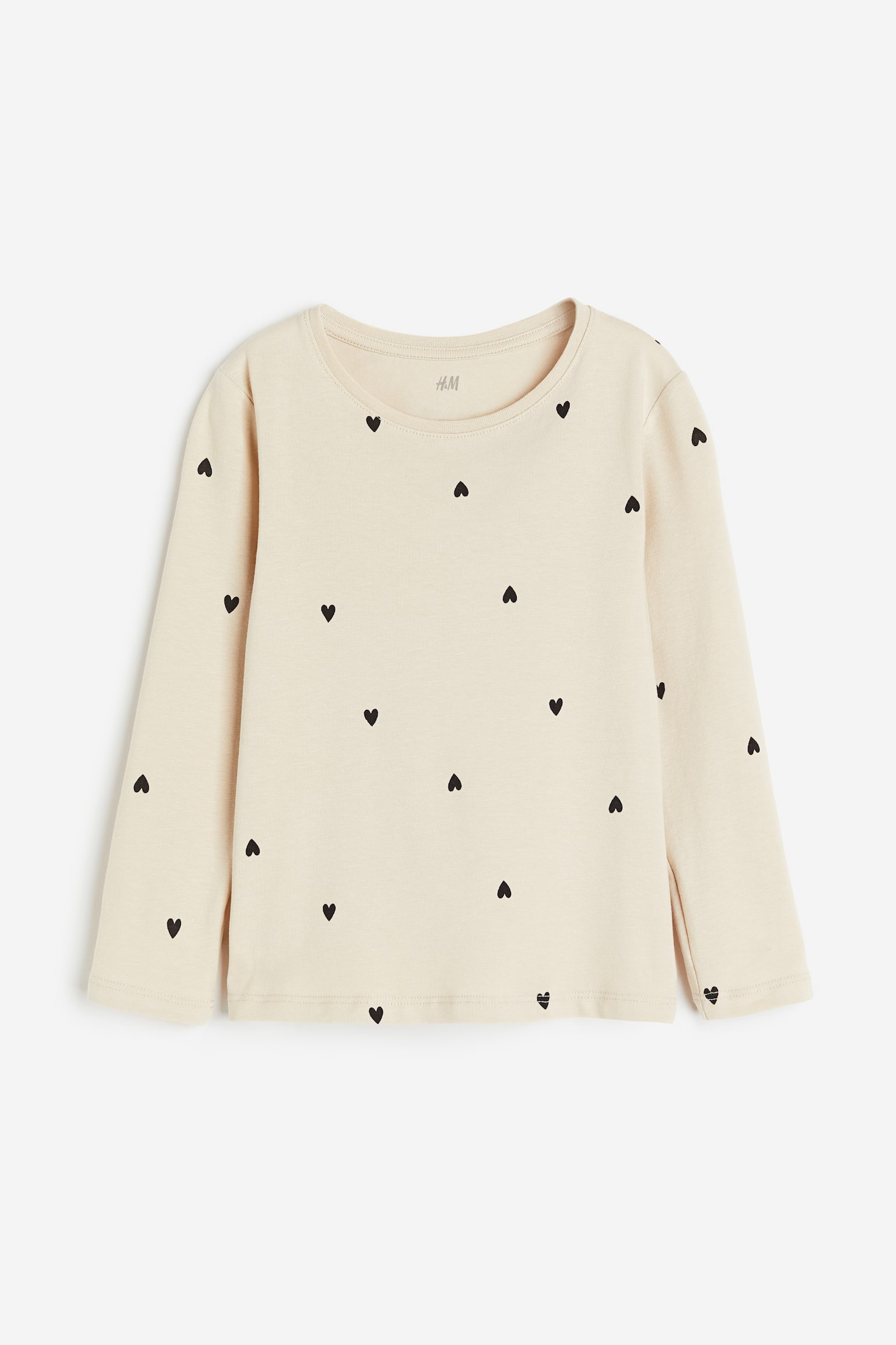 Long Sleeve Jersey Top - Light beige/Hearts - 1
