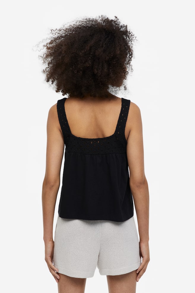 Broderie anglaise-detail top - Black/White - 6