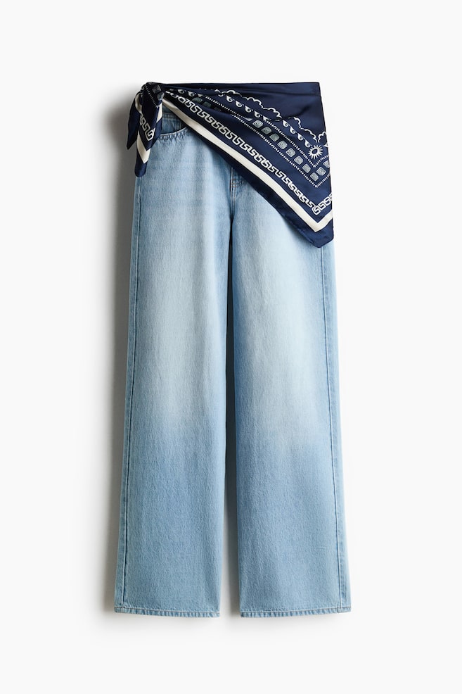 Straight High Waist Scarf-Detail Jeans - Light denim blue/navy blue/Denim blue/orange - 1