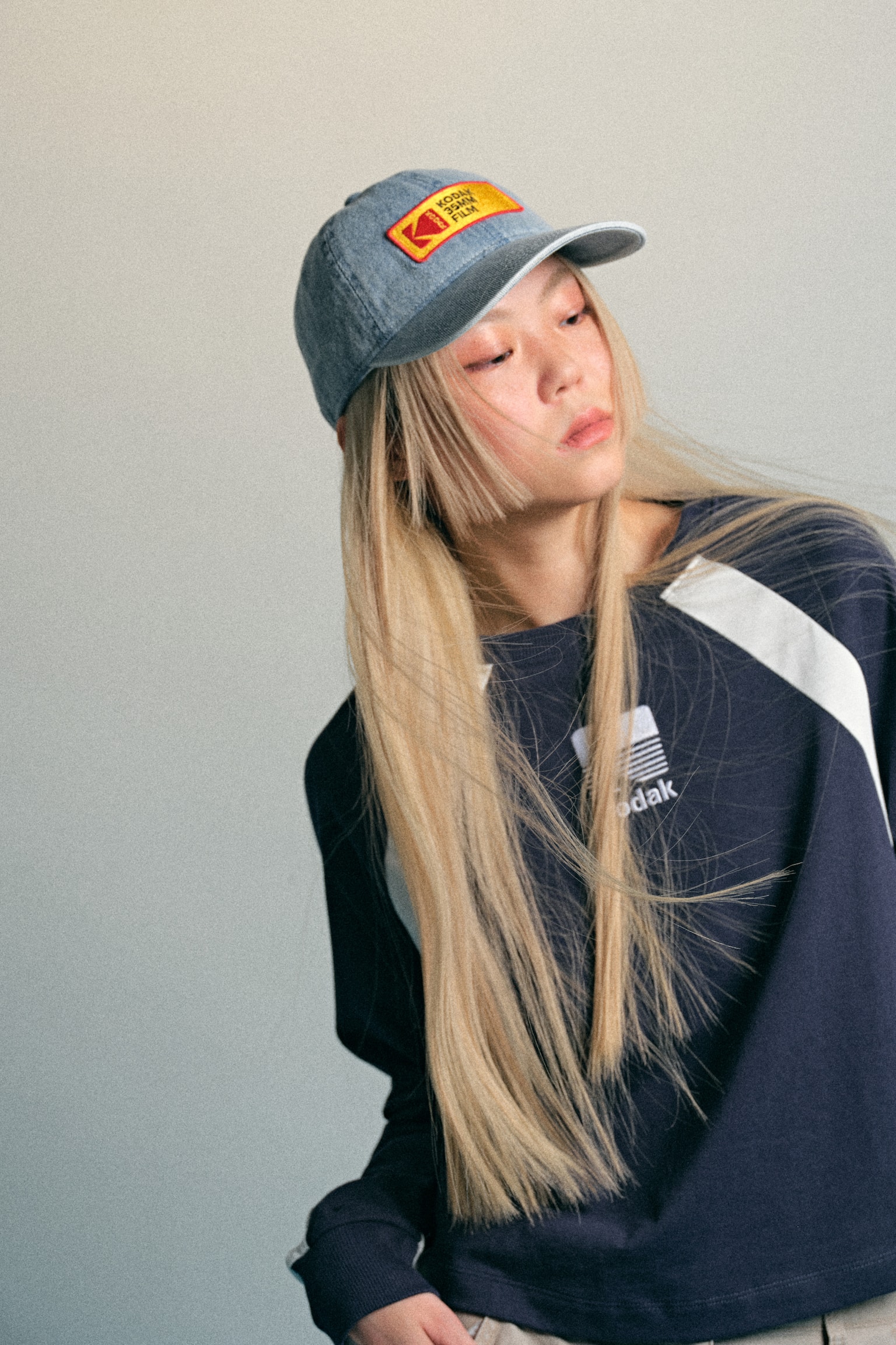 Mũ lưỡi trai dệt chéo có chi tiết may đáp - Màu xanh denim nhạt/Kodak - 4