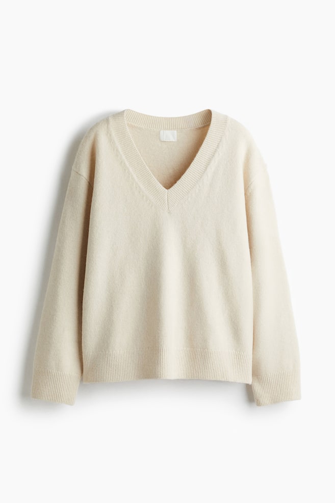Pullover oversize con scollo a V - Beige chiaro/Beige scuro - 1