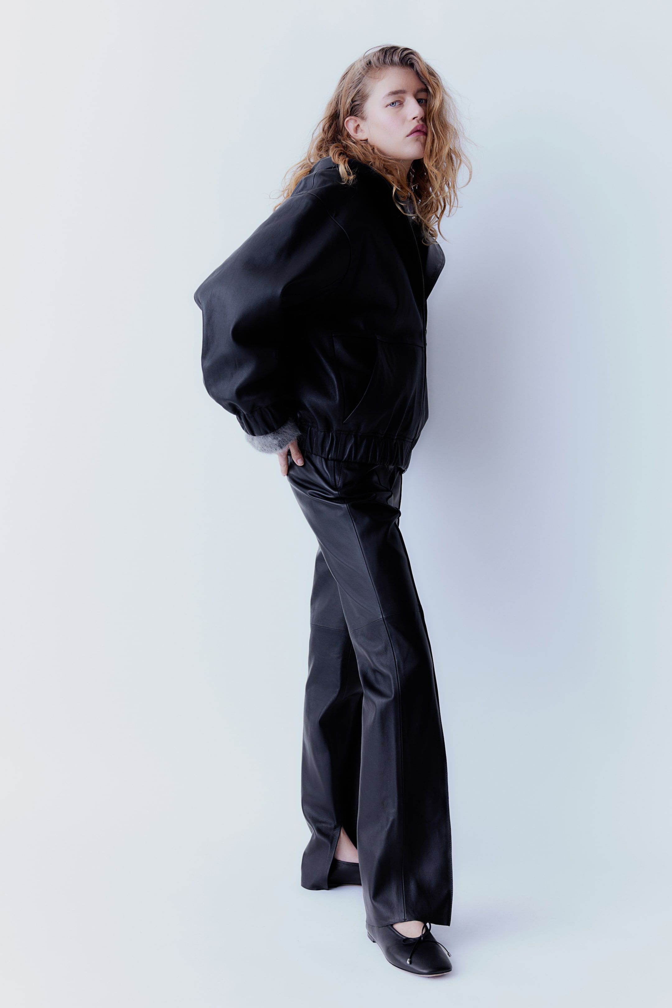 Slit-hem Leather Pants