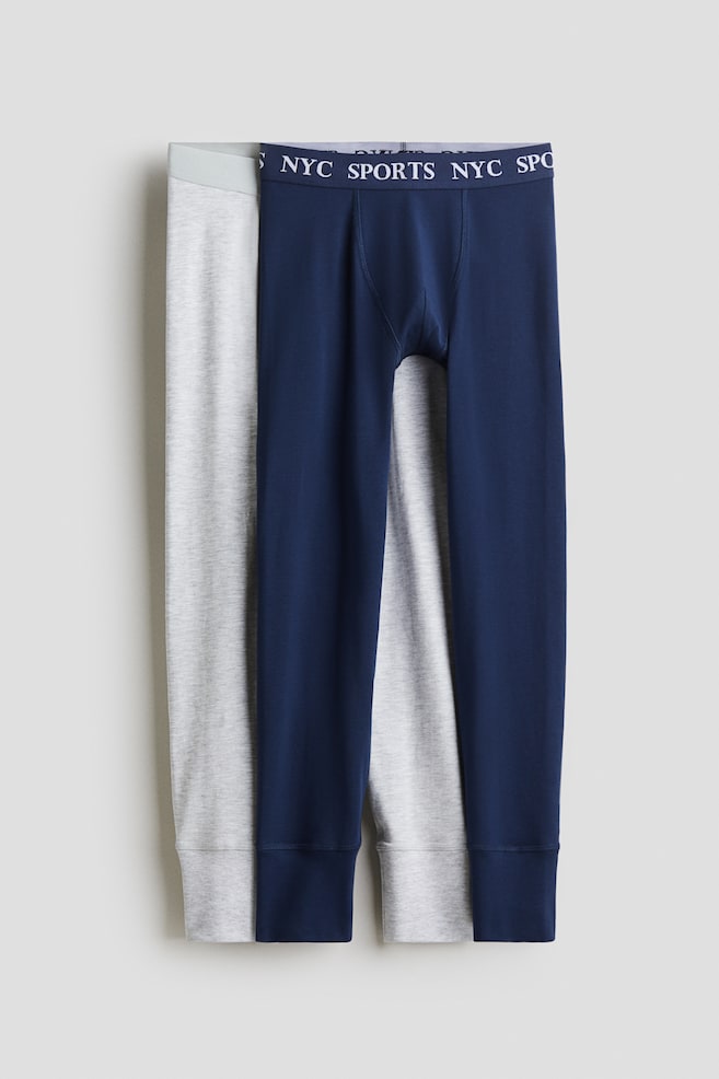 2-pack cotton longjohns - Navy blue/Light grey marl - 1
