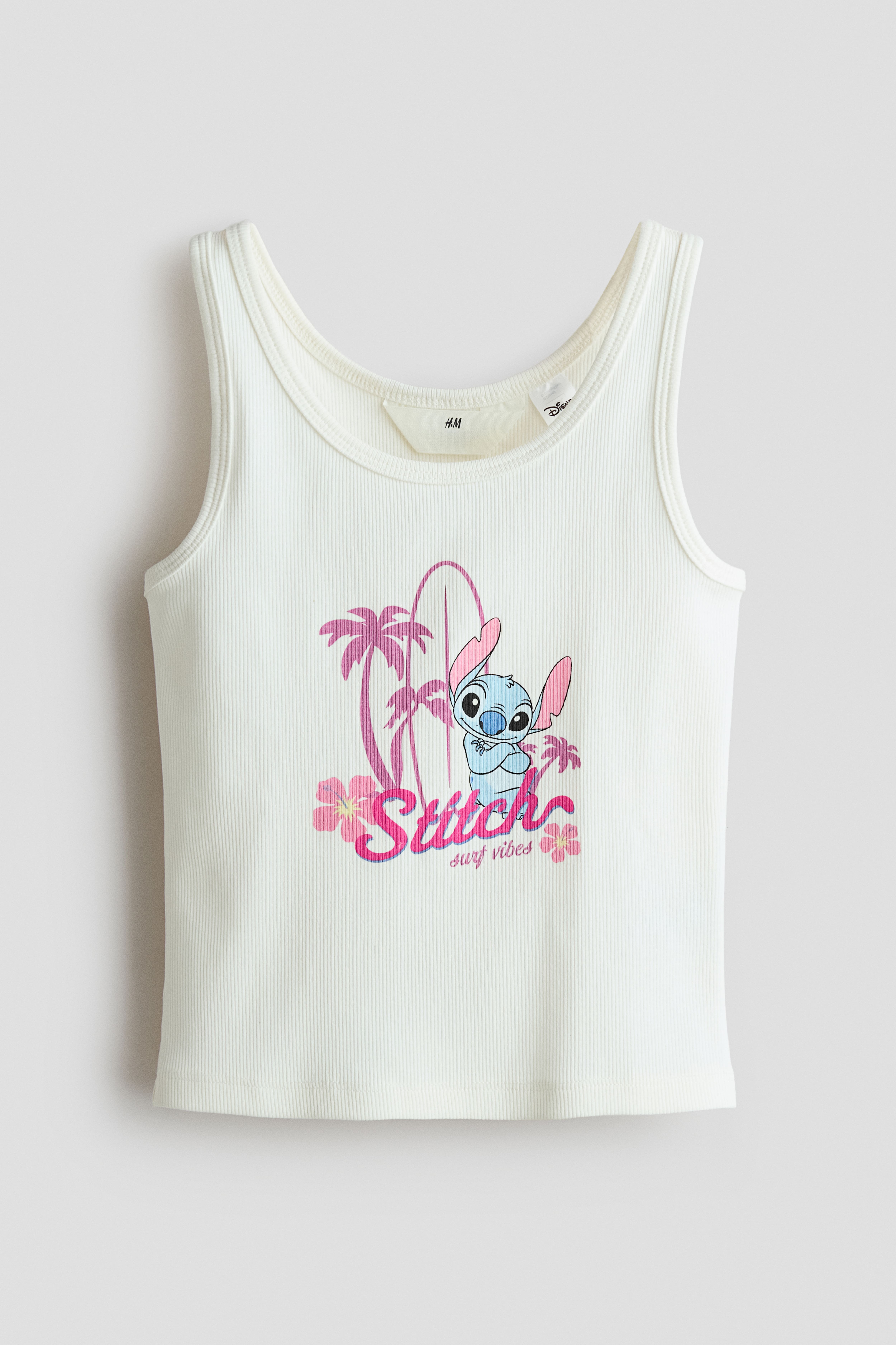 Ribbed Tank Top with Printed Motif