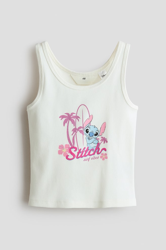 Ribbed Tank Top with Printed Motif - White/Lilo & Stitch - 1
