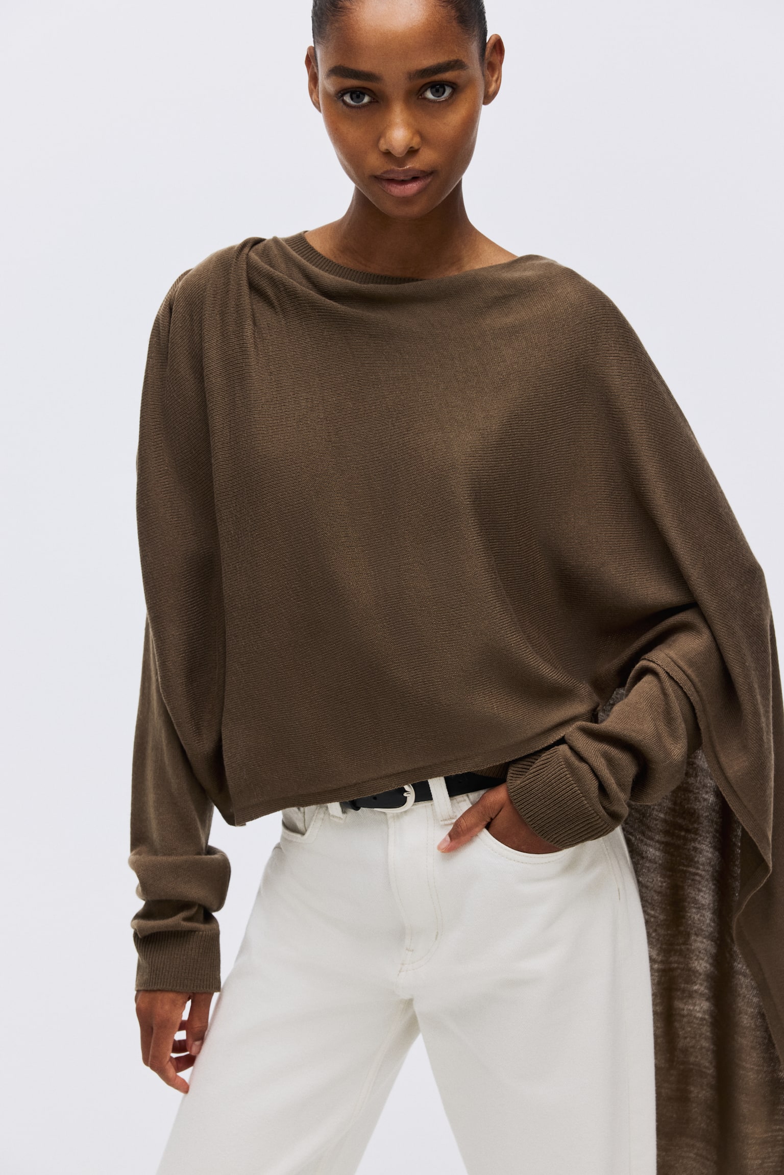 Džemper s ukrasnim šalom - Tamna sivosmeđa - 7