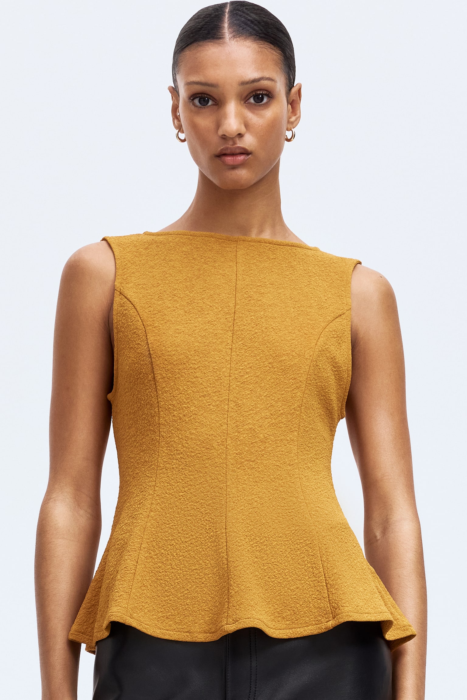 Sleeveless peplum top - Light brown/Black/Cream - 4