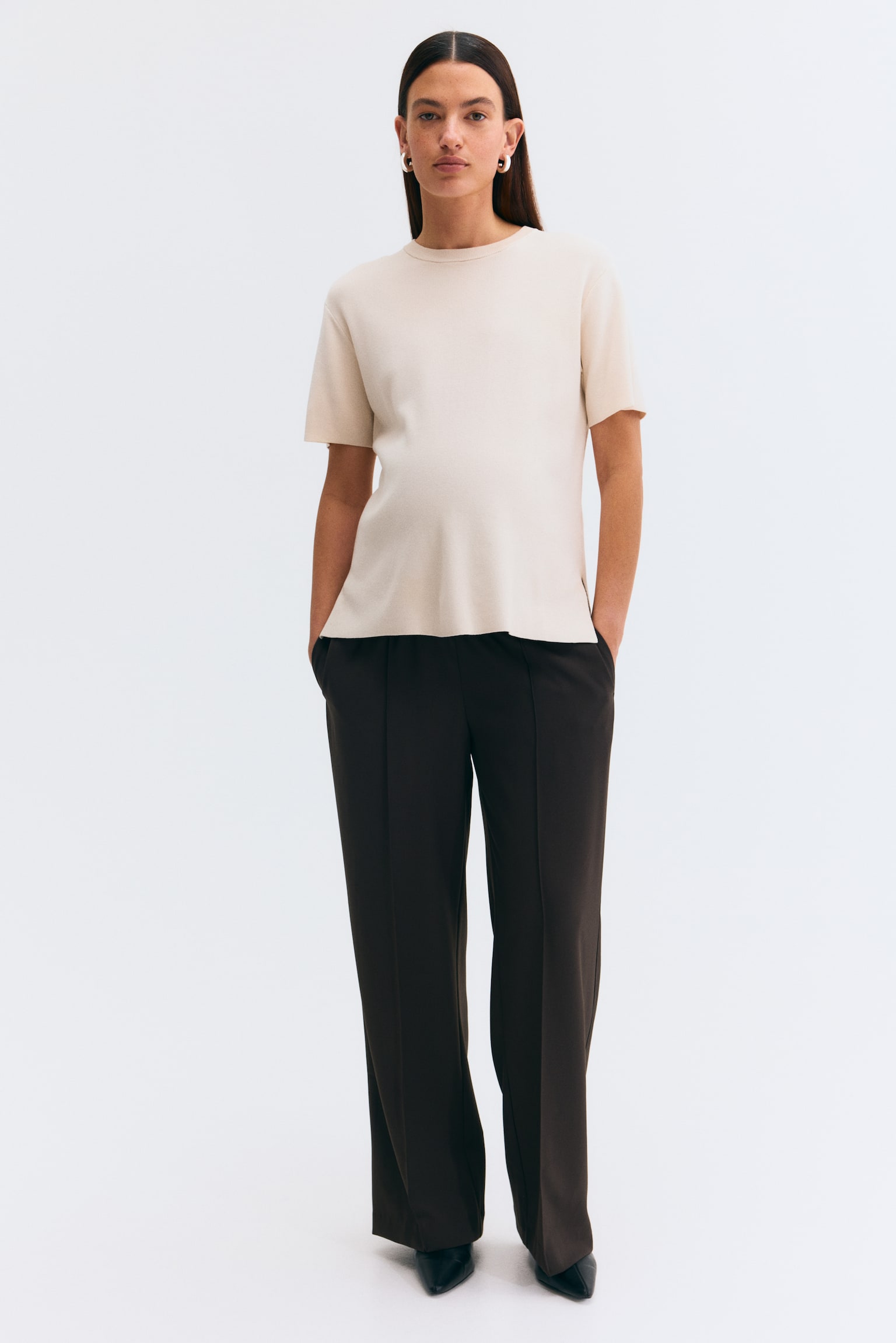 MAMA Pantalon large avec plis Before & After - Marron foncé/Bleu marine/Crème/rayé - 2