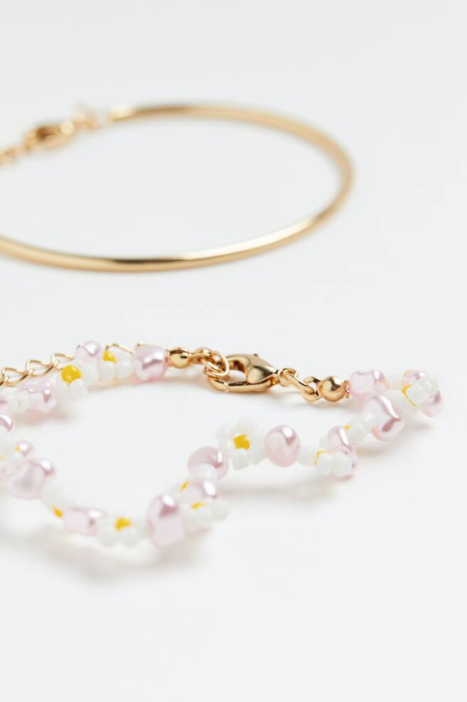 2-pack bracelets - Gold-coloured/White/Light pink/Gold-coloured/White - 2