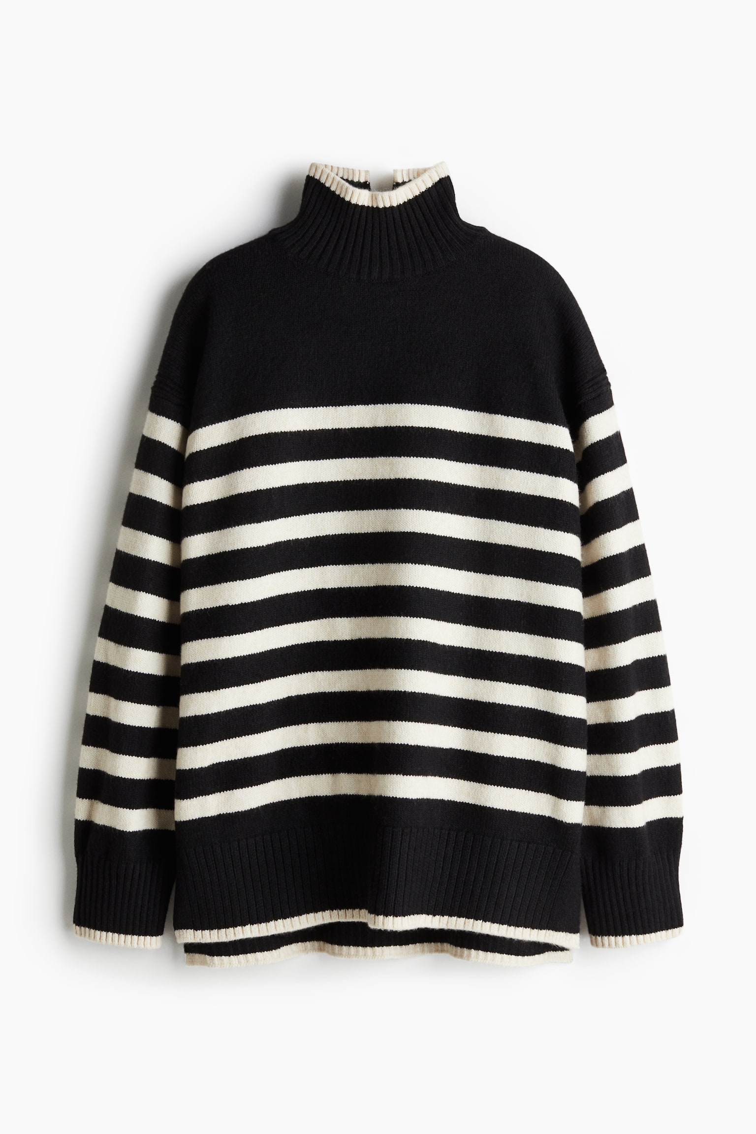 Oversized polo-neck jumper - Black/Cream striped/Dark khaki green/Red/Light beige marl/Pigeon blue/Grey marl/Natural white/Striped/Cream/Grey marl/Striped - 2