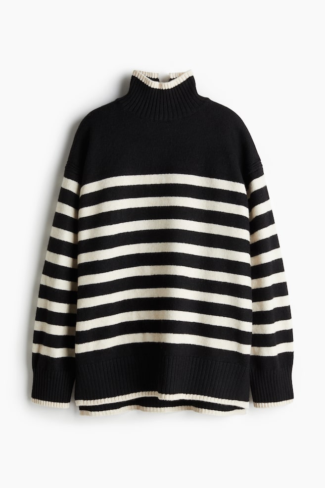 Pullover a dolcevita oversize - Nero/crema righe/Verde kaki scuro/Bianco naturale/righe/Blu tortora - 1