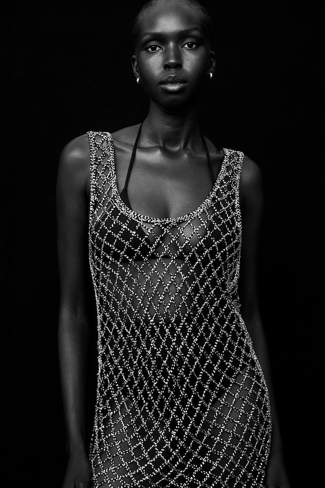 Beaded fishnet beach dress - Black/Silver-coloured - 1