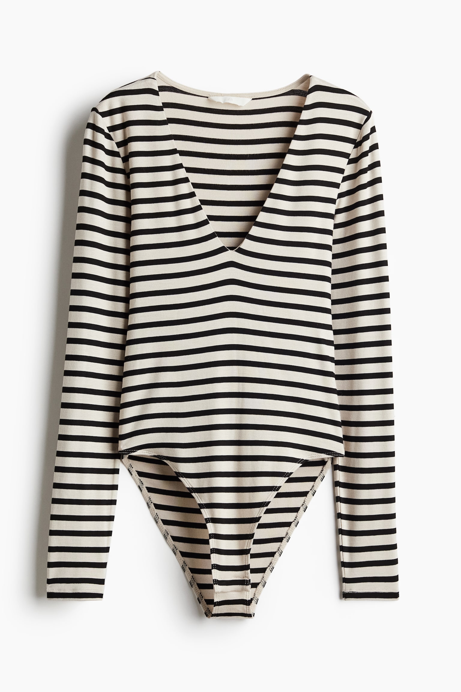 V-neck bodysuit - Light beige/Striped/Black - 2