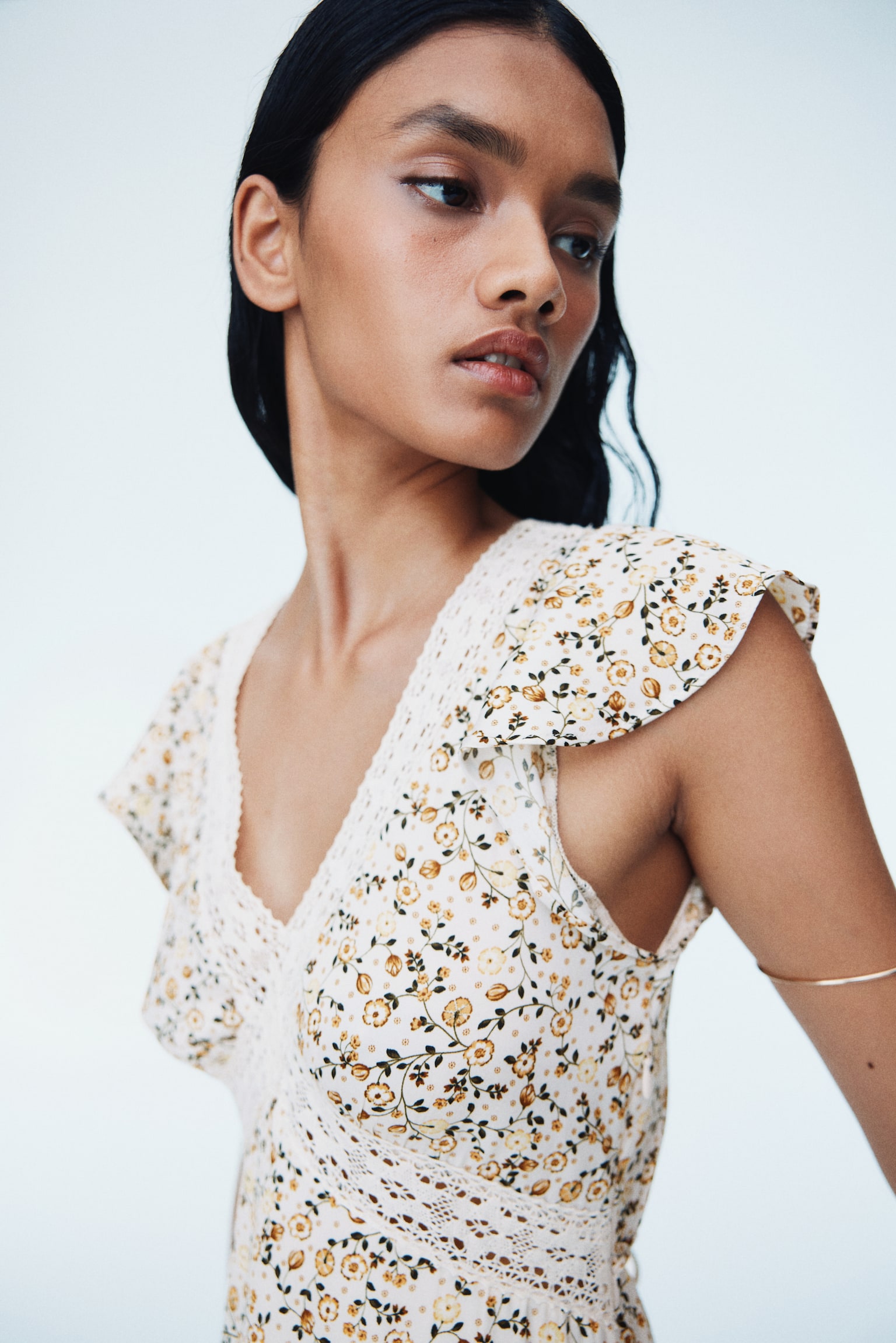 Váy có chi tiết ren - Màu trắng/Hoa - 6