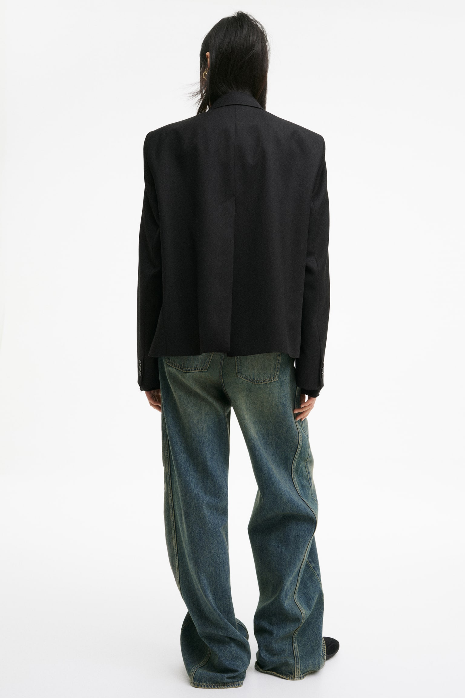 Blazer de botonadura sencilla en mezcla de lana - Negro - 4