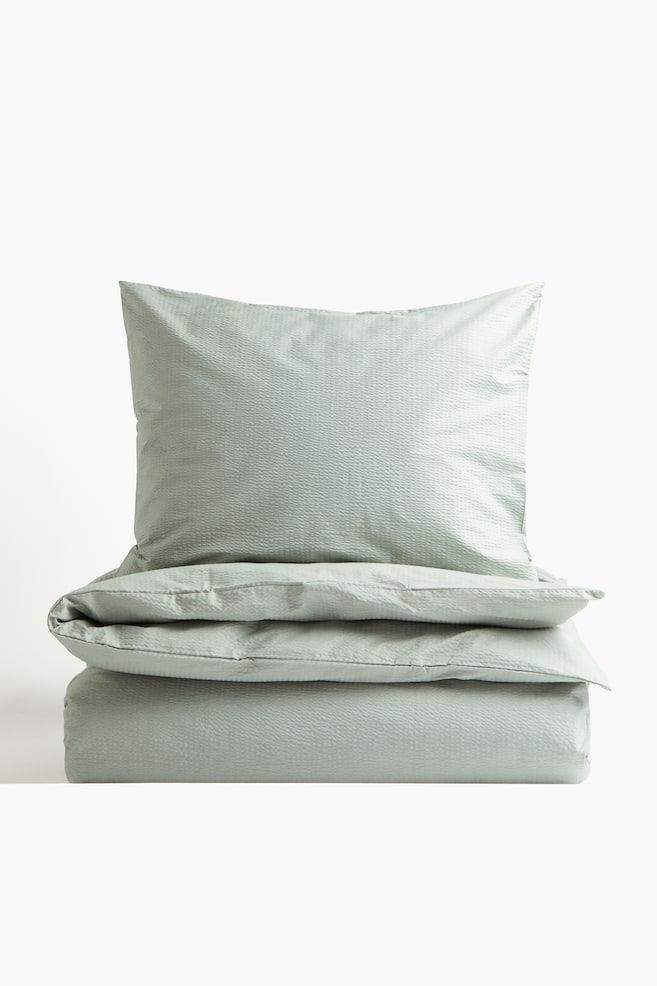 Seersucker single duvet cover set - Light dusty green/Light blue/White/Light beige/Light yellow/Dark dusty pink/Light beige/Dark beige/Light dusty blue - 1