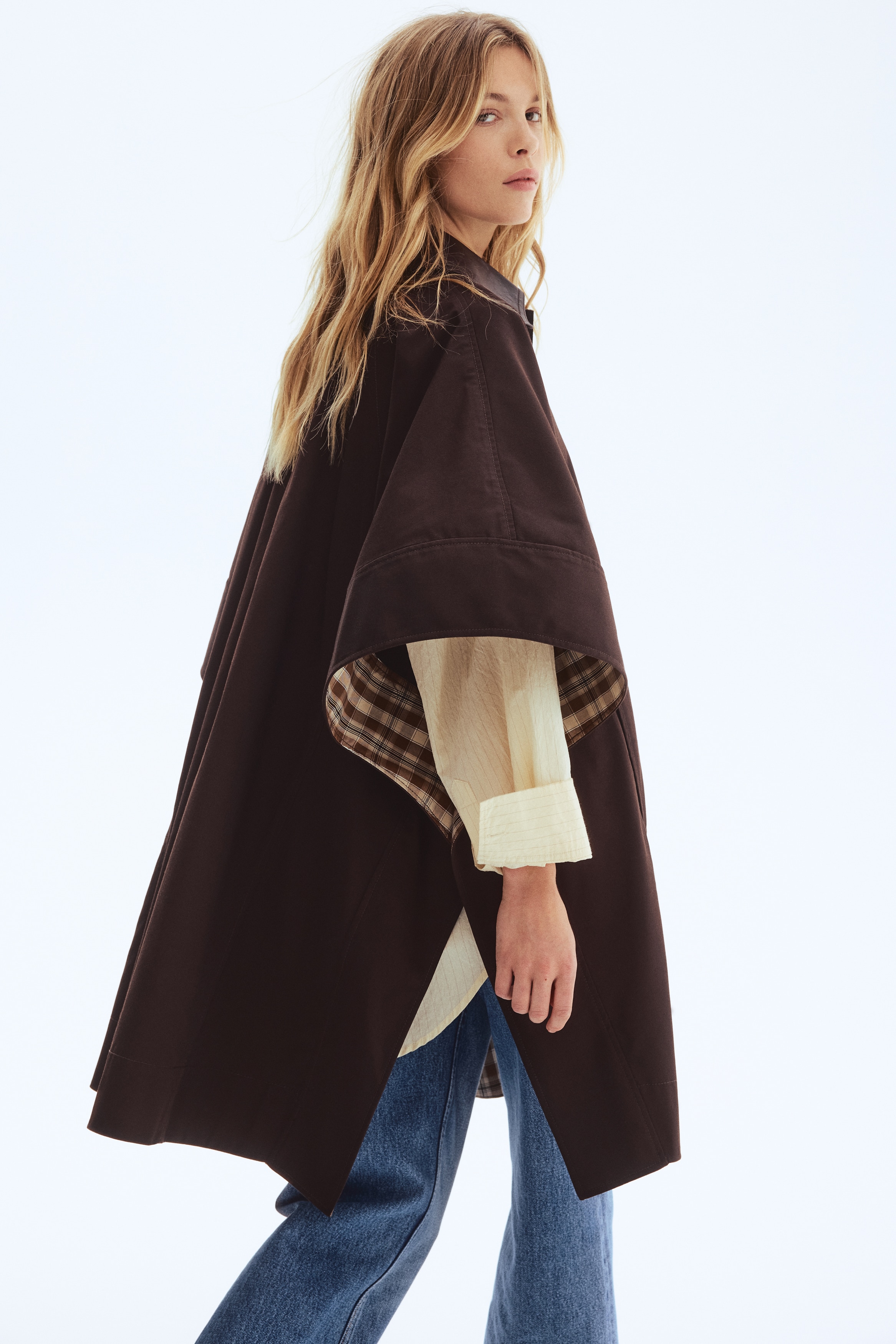 襟付きケープコート - ダークブラウン - レディース | H&M JP